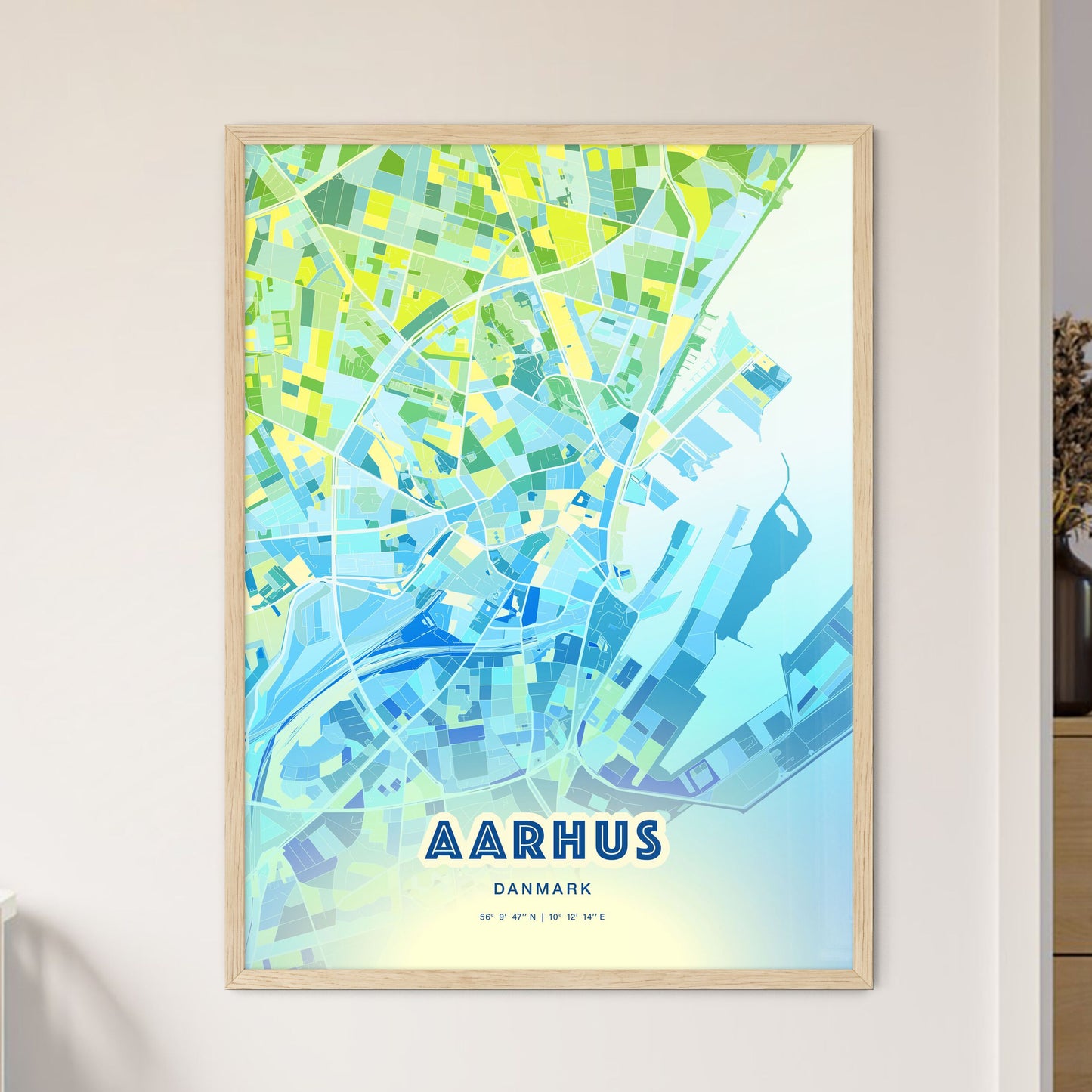 Colorful Aarhus Denmark Fine Art Map Cool Blue