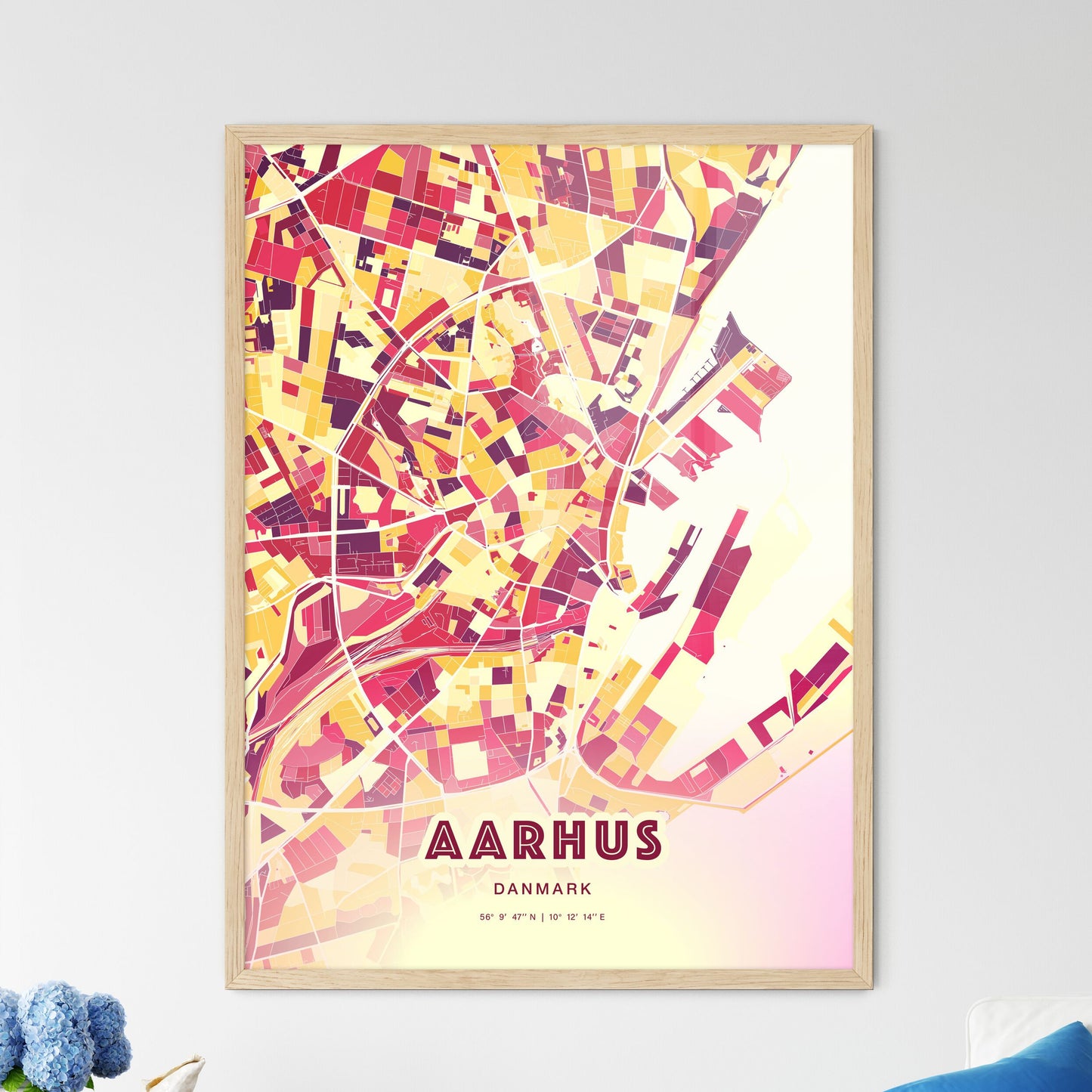 Colorful Aarhus Denmark Fine Art Map Hot Red