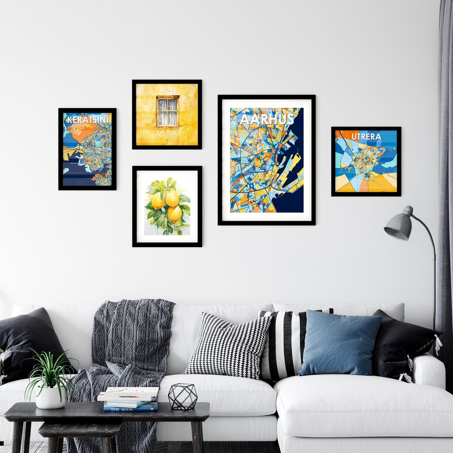 AARHUS DENMARK Vibrant Colorful Art Map Poster Blue Orange