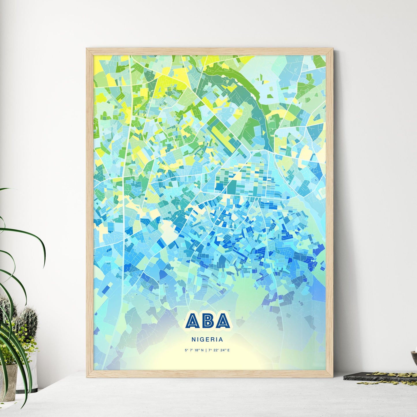 Colorful Aba Nigeria Fine Art Map Cool Blue