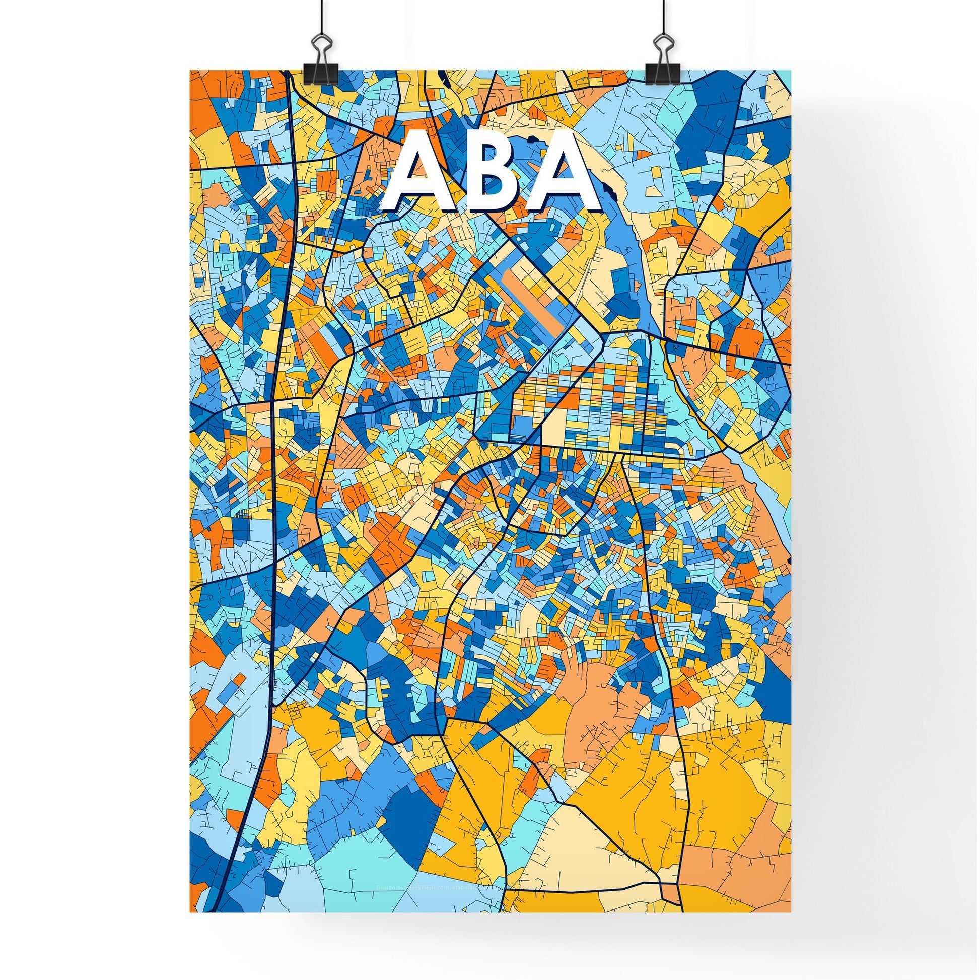 ABA NIGERIA Vibrant Colorful Art Map Poster Blue Orange