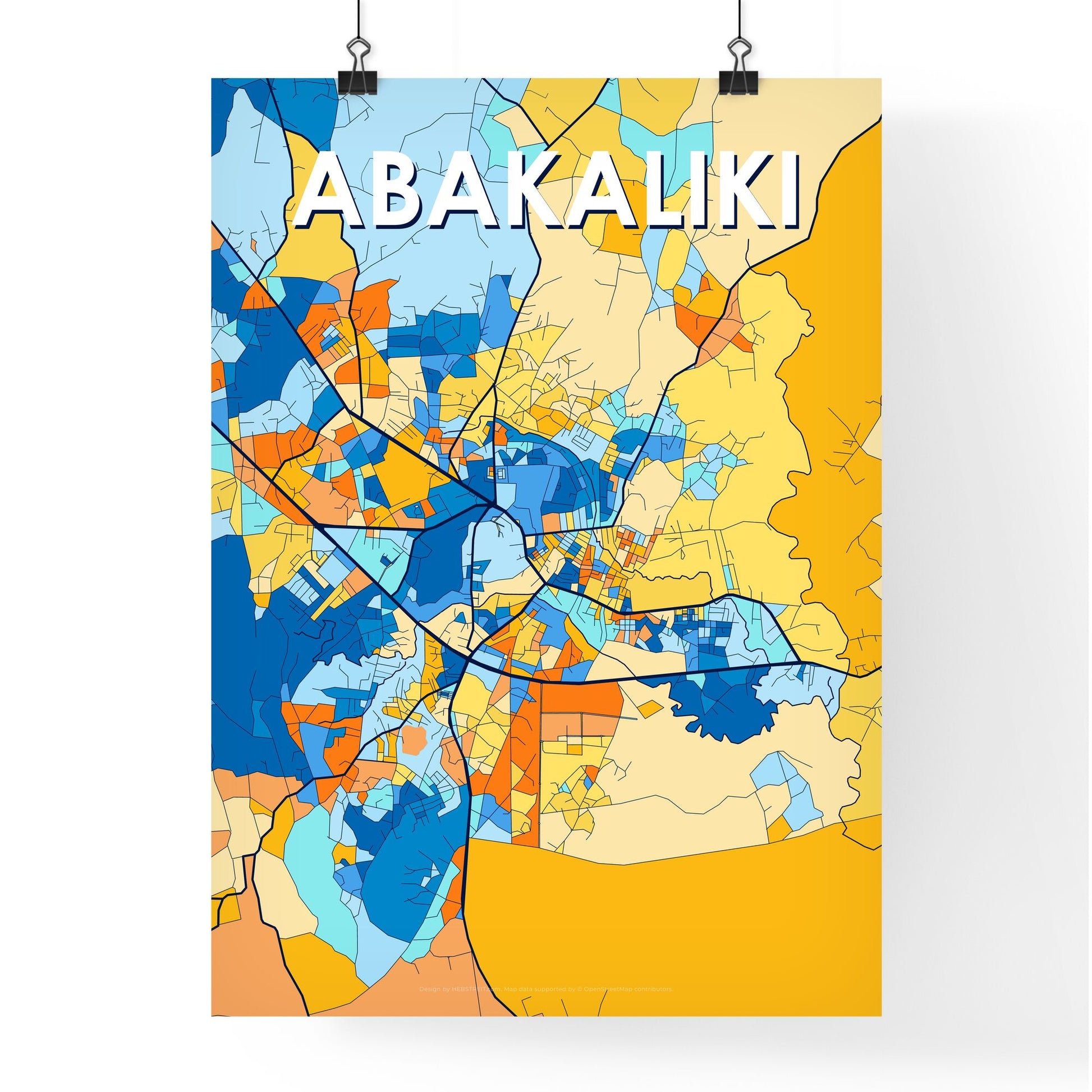 ABAKALIKI NIGERIA Vibrant Colorful Art Map Poster Blue Orange