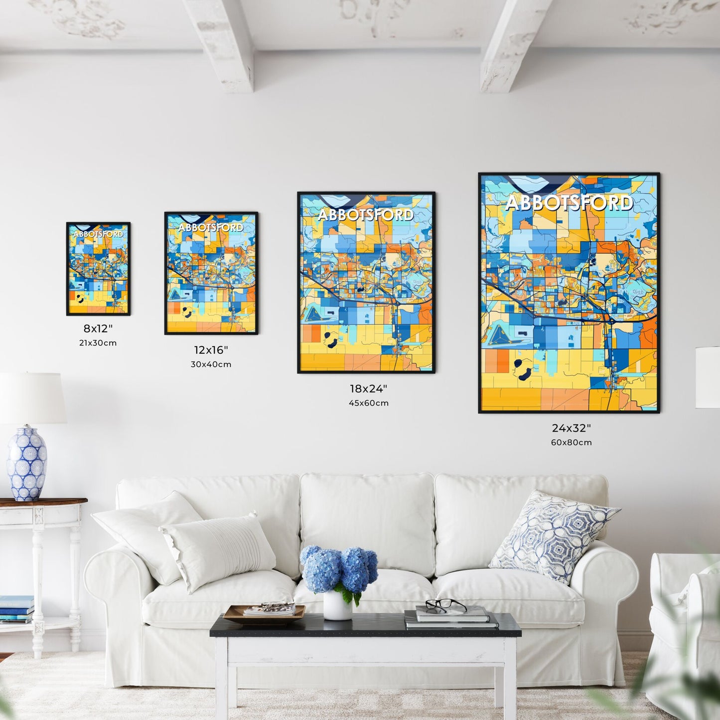 ABBOTSFORD CANADA Vibrant Colorful Art Map Poster Blue Orange