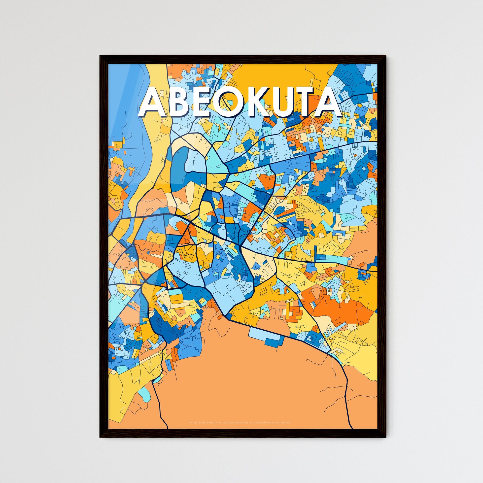 ABEOKUTA NIGERIA Vibrant Colorful Art Map Poster Blue Orange