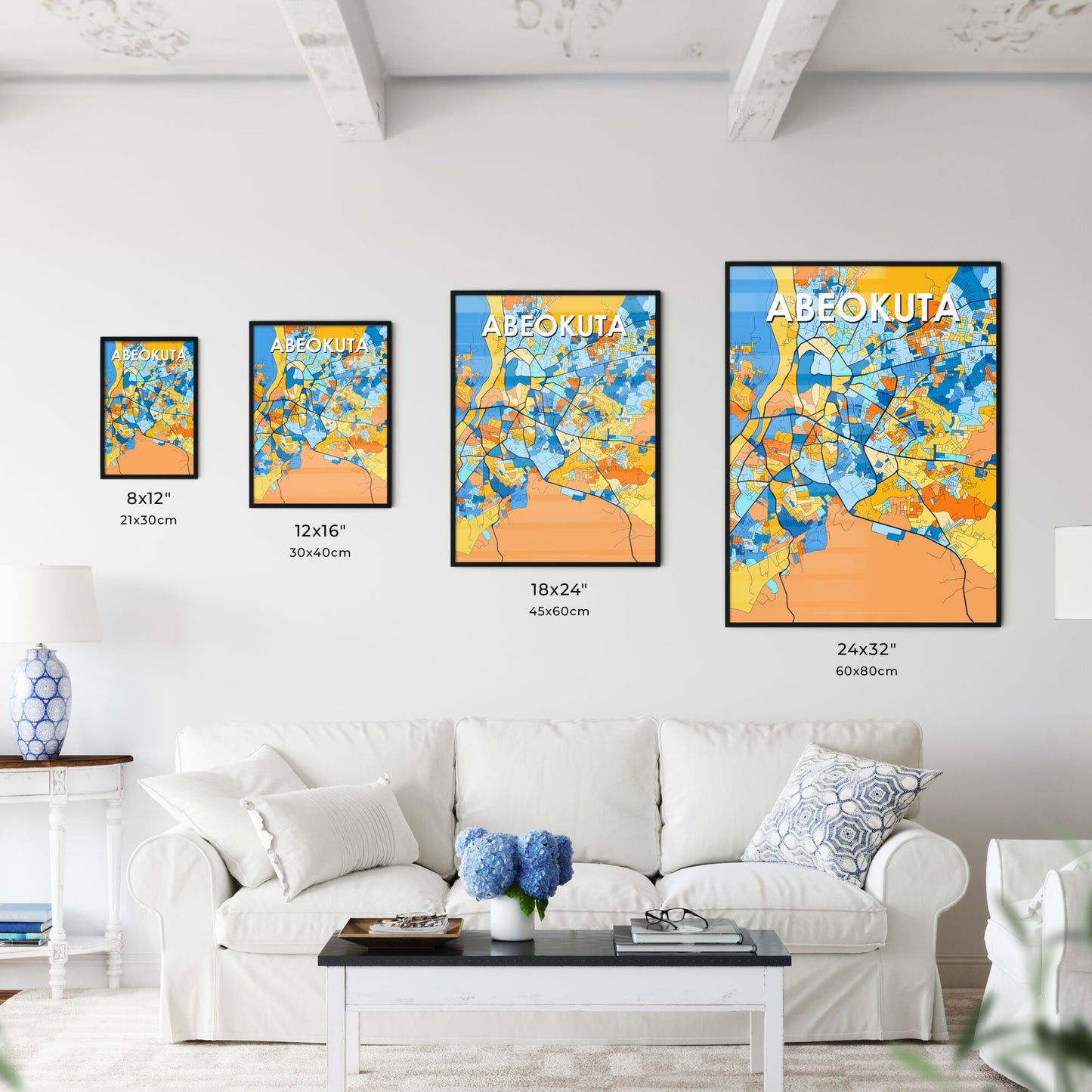 ABEOKUTA NIGERIA Vibrant Colorful Art Map Poster Blue Orange