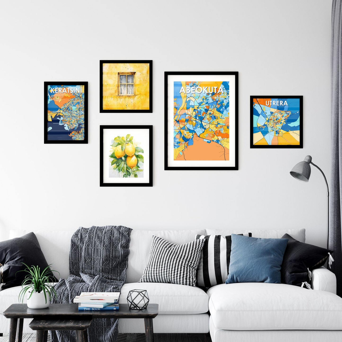 ABEOKUTA NIGERIA Vibrant Colorful Art Map Poster Blue Orange