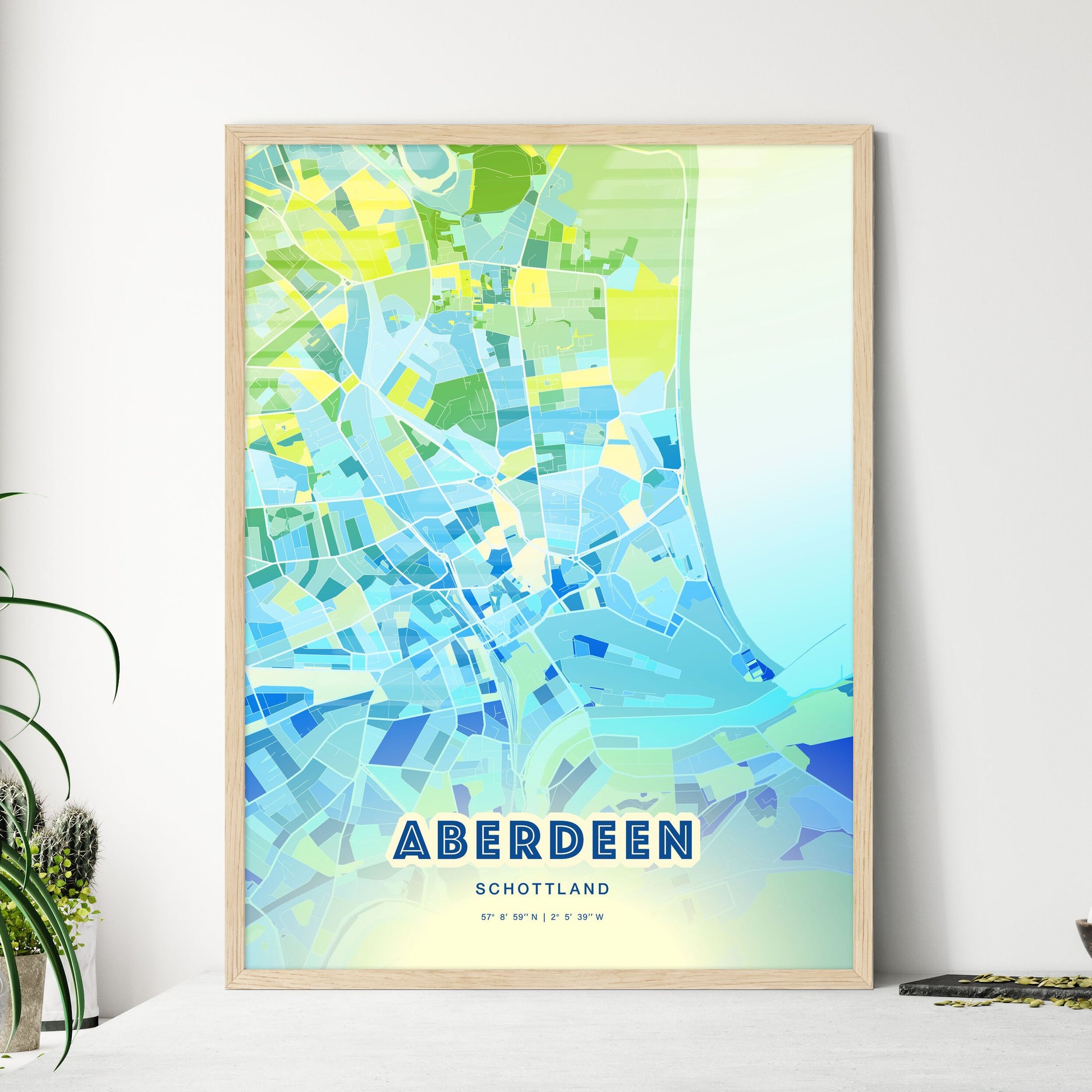 Colorful Aberdeen Scotland Fine Art Map Cool Blue