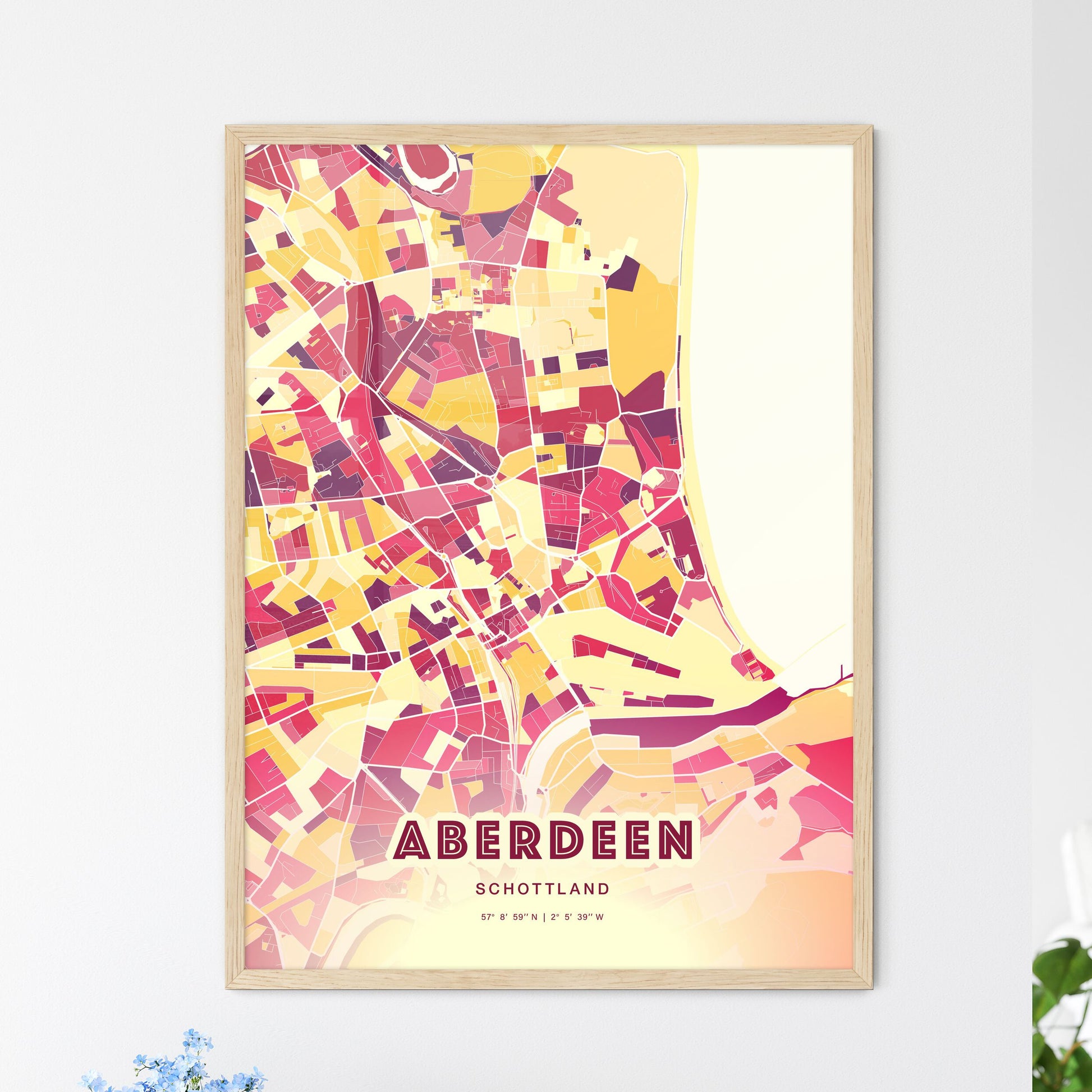 Colorful Aberdeen Scotland Fine Art Map Hot Red