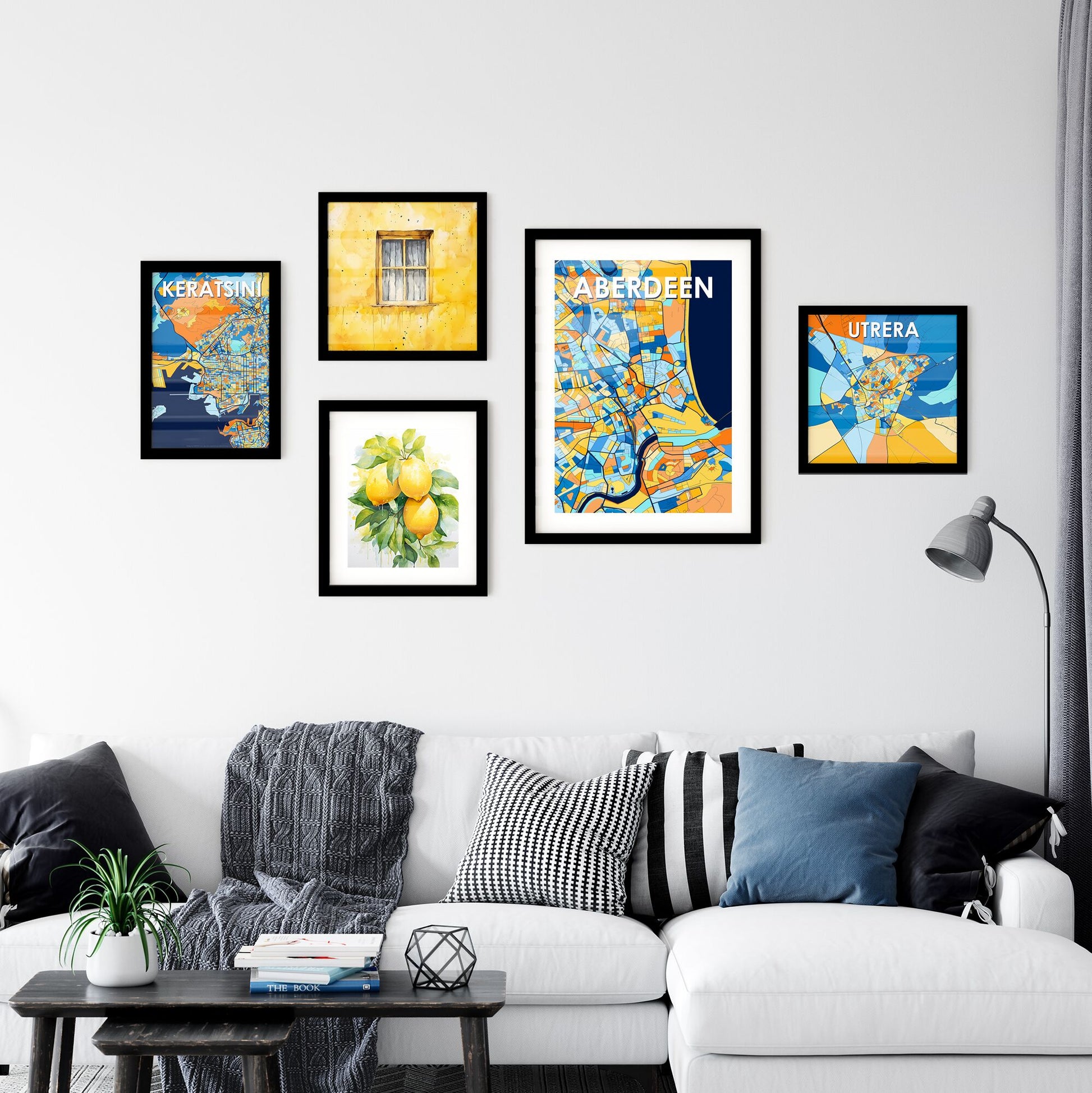 ABERDEEN SCOTLAND Vibrant Colorful Art Map Poster Blue Orange