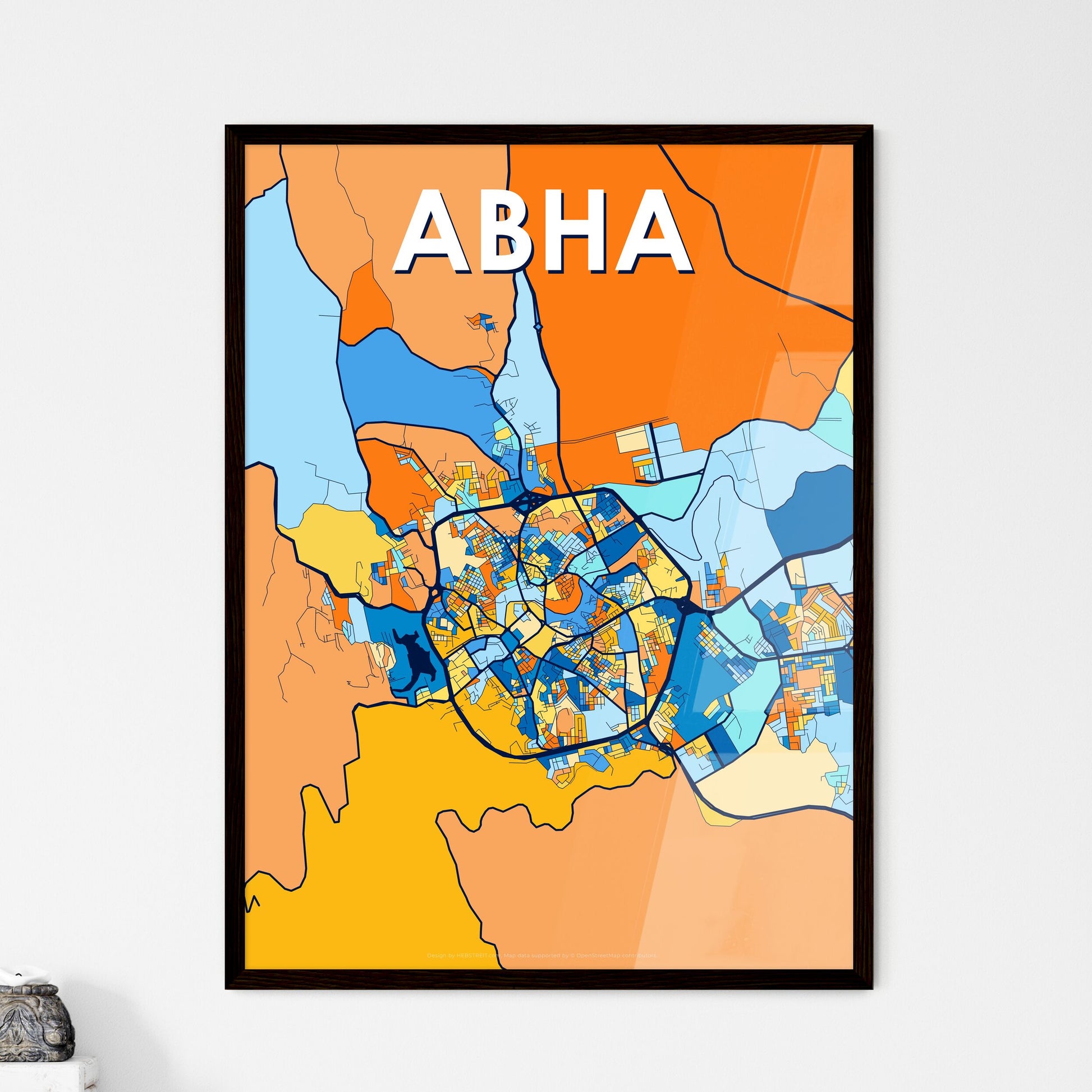 ABHA SAUDI ARABIA Vibrant Colorful Art Map Poster Blue Orange