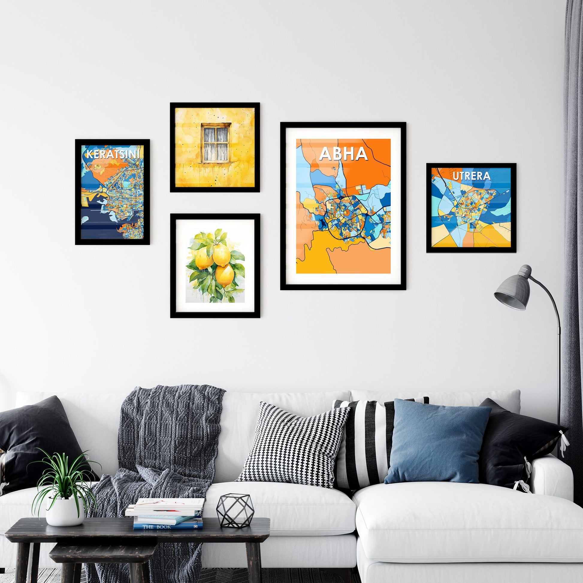 ABHA SAUDI ARABIA Vibrant Colorful Art Map Poster Blue Orange