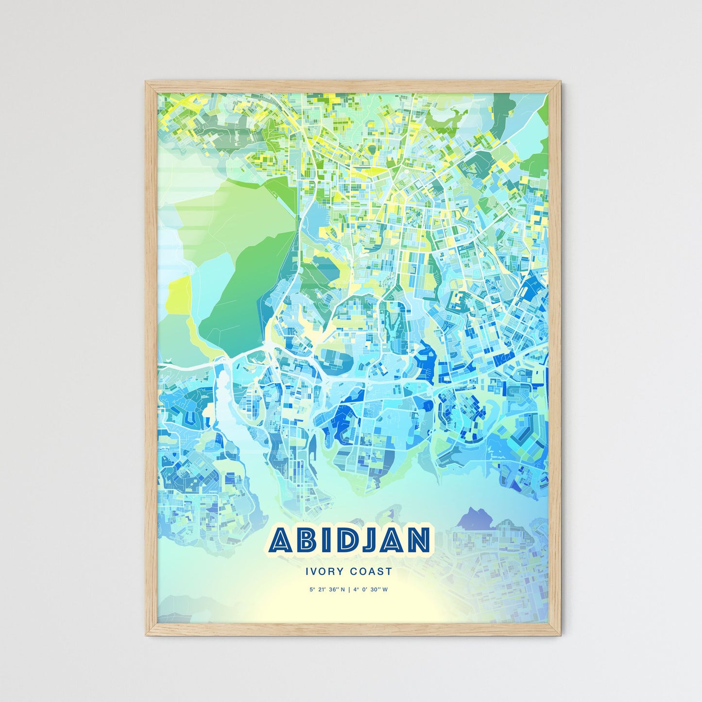 Colorful Abidjan Ivory Coast Fine Art Map Cool Blue