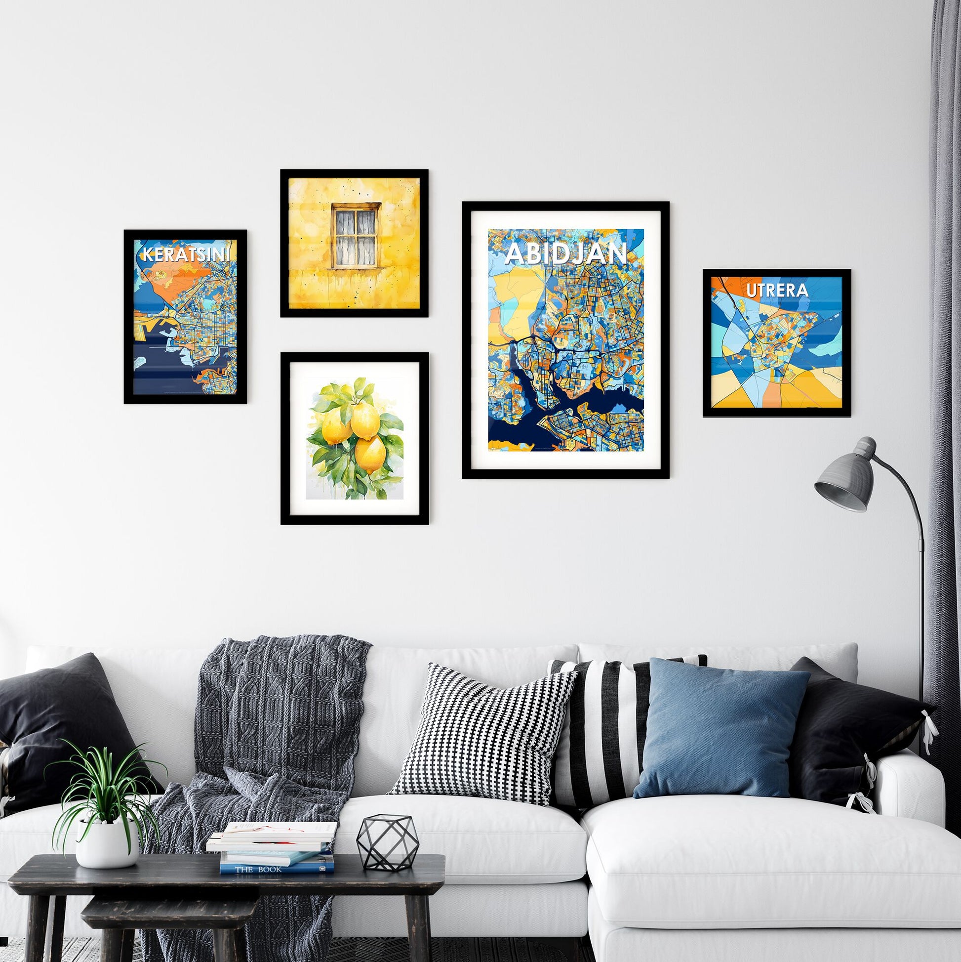 ABIDJAN IVORY COAST Vibrant Colorful Art Map Poster Blue Orange