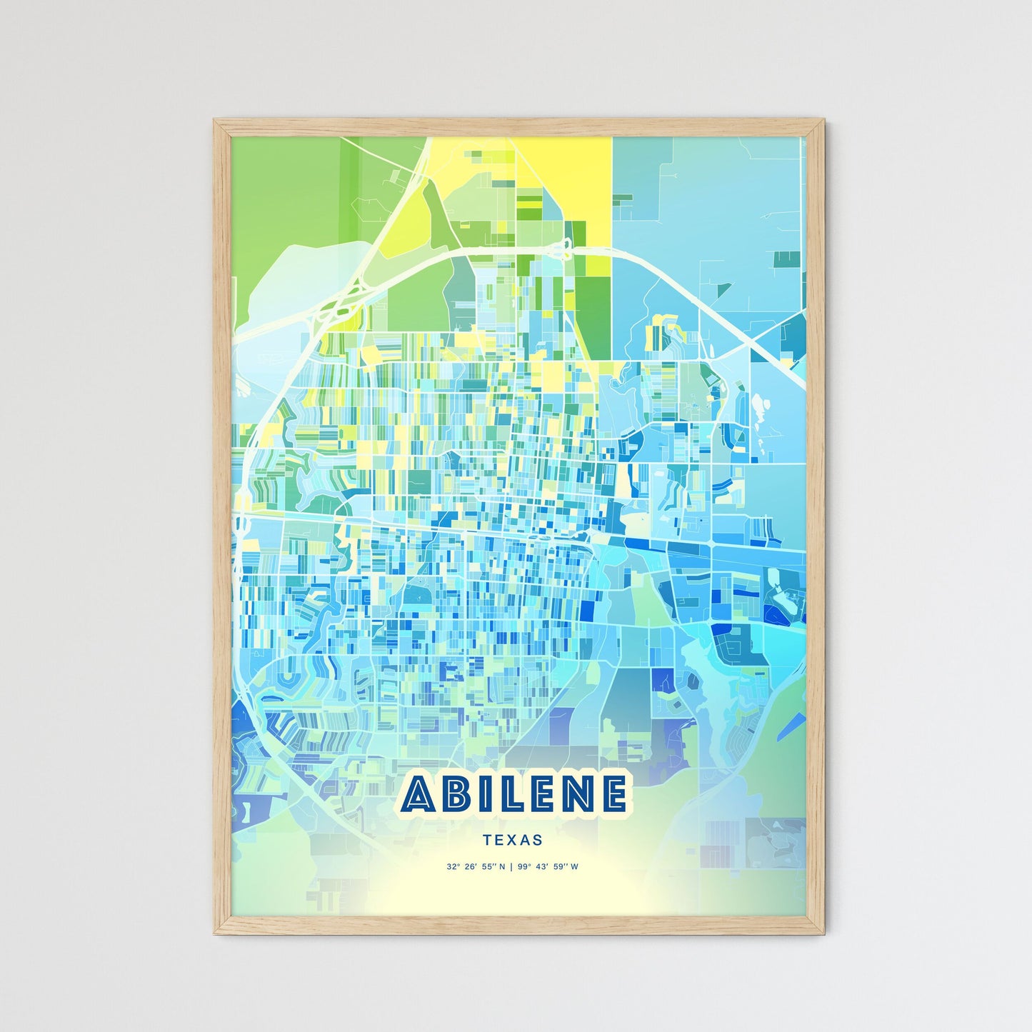 Colorful Abilene Texas Fine Art Map Cool Blue