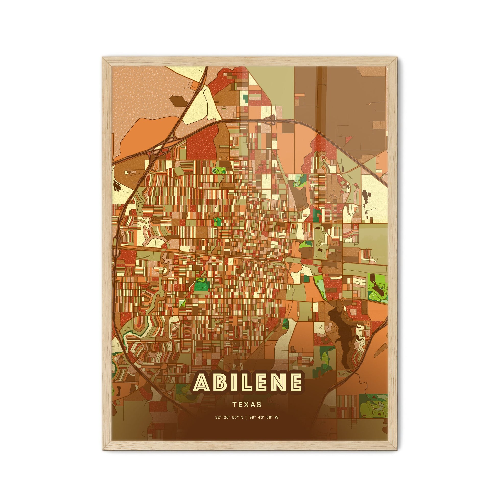 Colorful Abilene Texas Fine Art Map Farmhouse