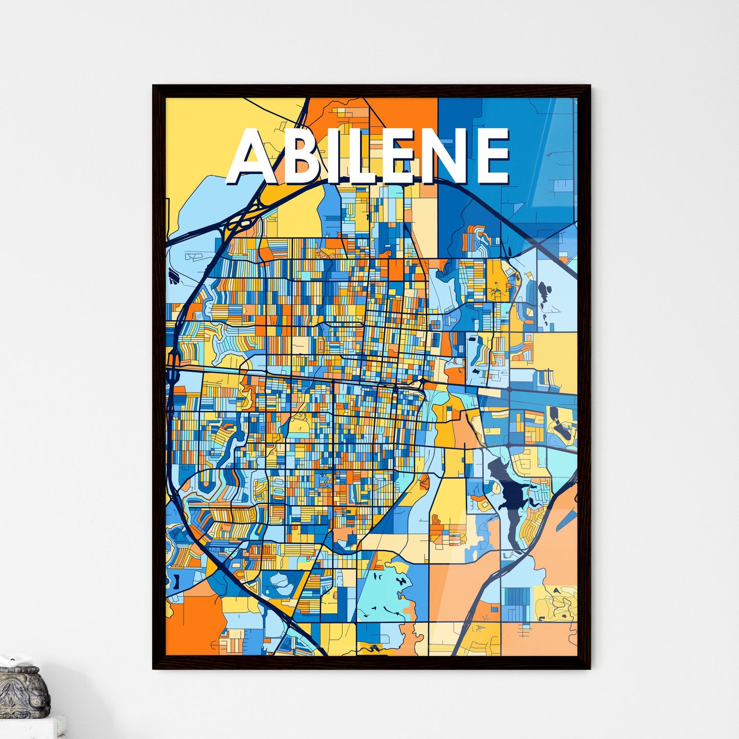 ABILENE TEXAS Vibrant Colorful Art Map Poster Blue Orange