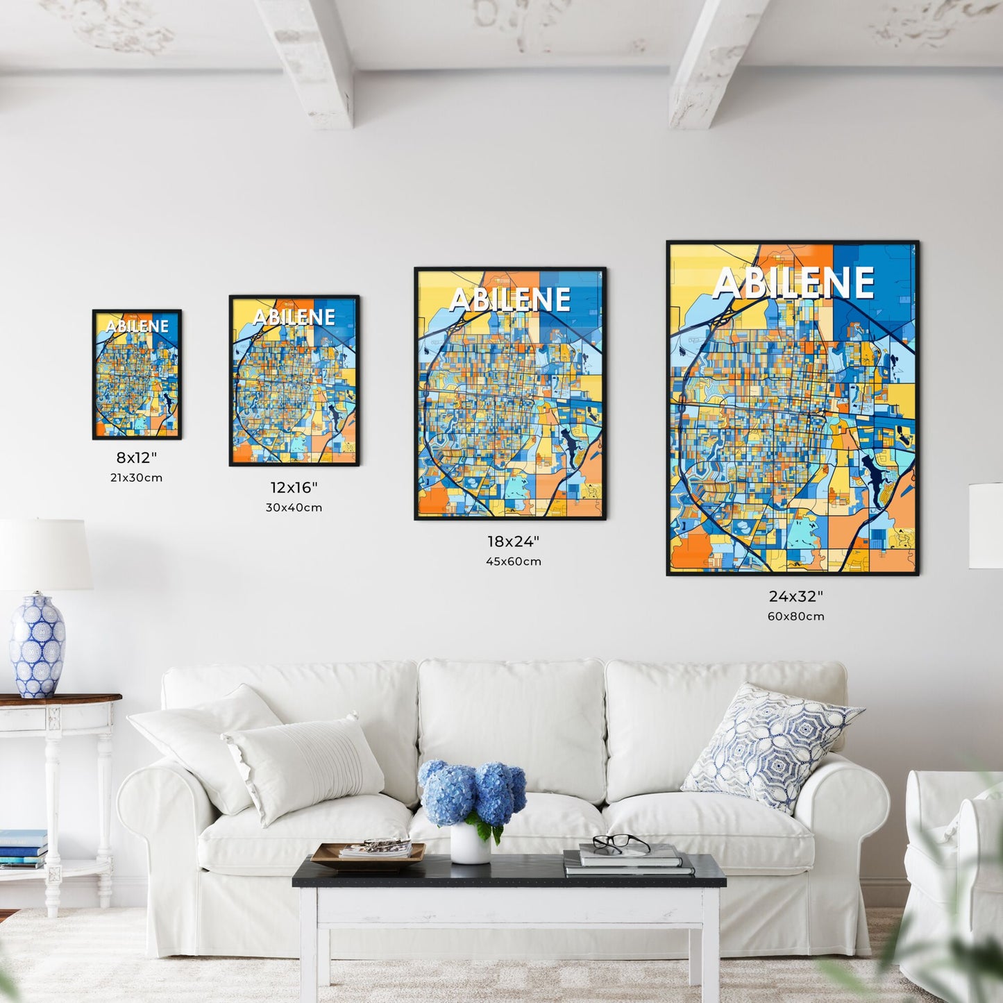 ABILENE TEXAS Vibrant Colorful Art Map Poster Blue Orange