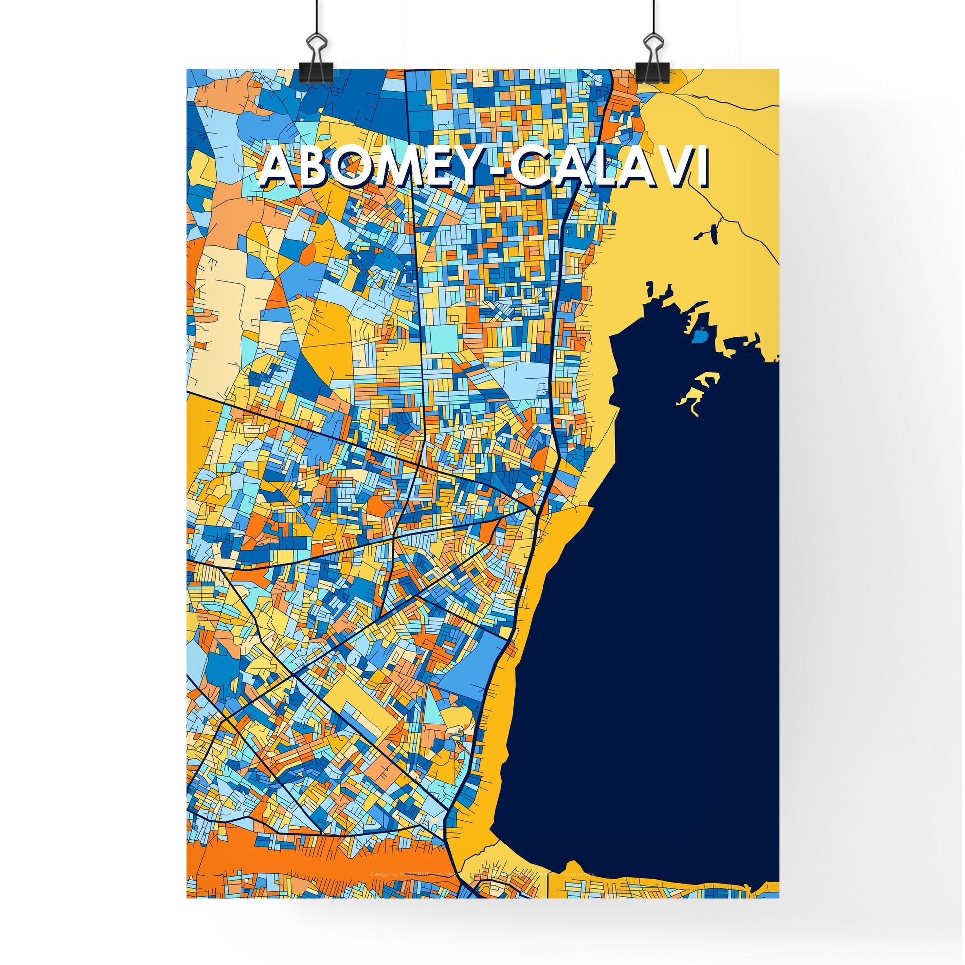 ABOMEY-CALAVI BENIN Vibrant Colorful Art Map Poster Blue Orange