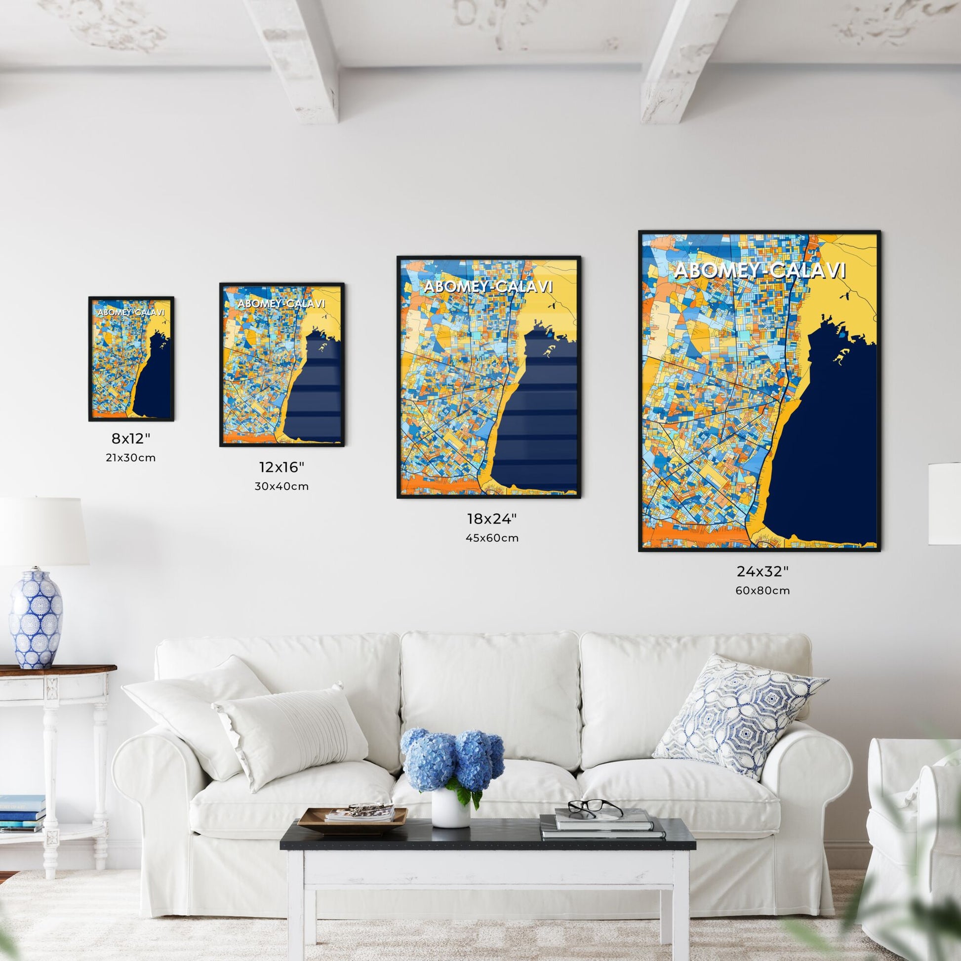 ABOMEY-CALAVI BENIN Vibrant Colorful Art Map Poster Blue Orange