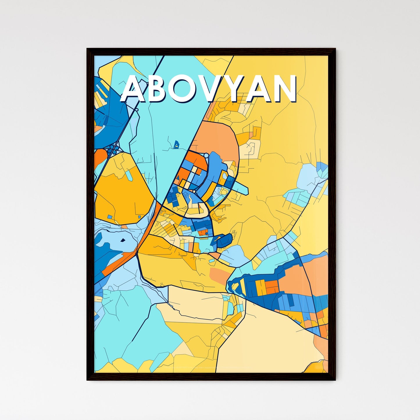 ABOVYAN ARMENIA Vibrant Colorful Art Map Poster Blue Orange