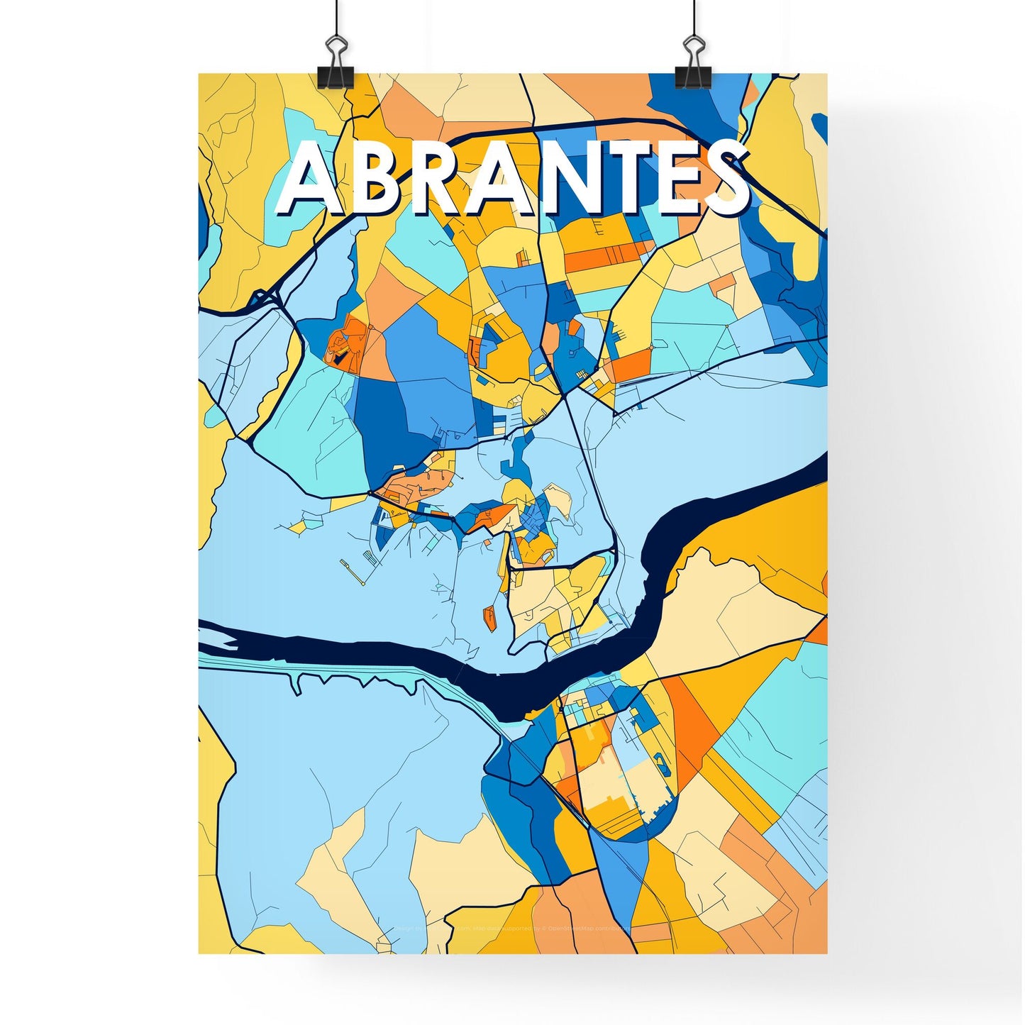 ABRANTES PORTUGAL Vibrant Colorful Art Map Poster Blue Orange