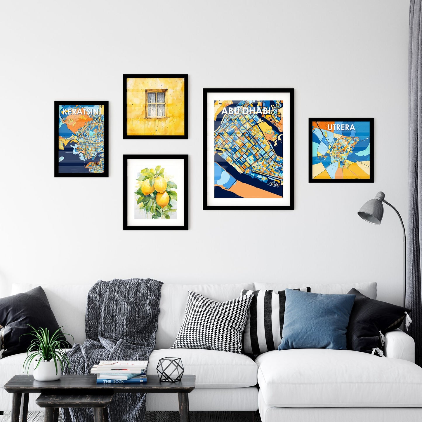 ABU DHABI UNITED ARAB EMIRATES Vibrant Colorful Art Map Poster Blue Orange