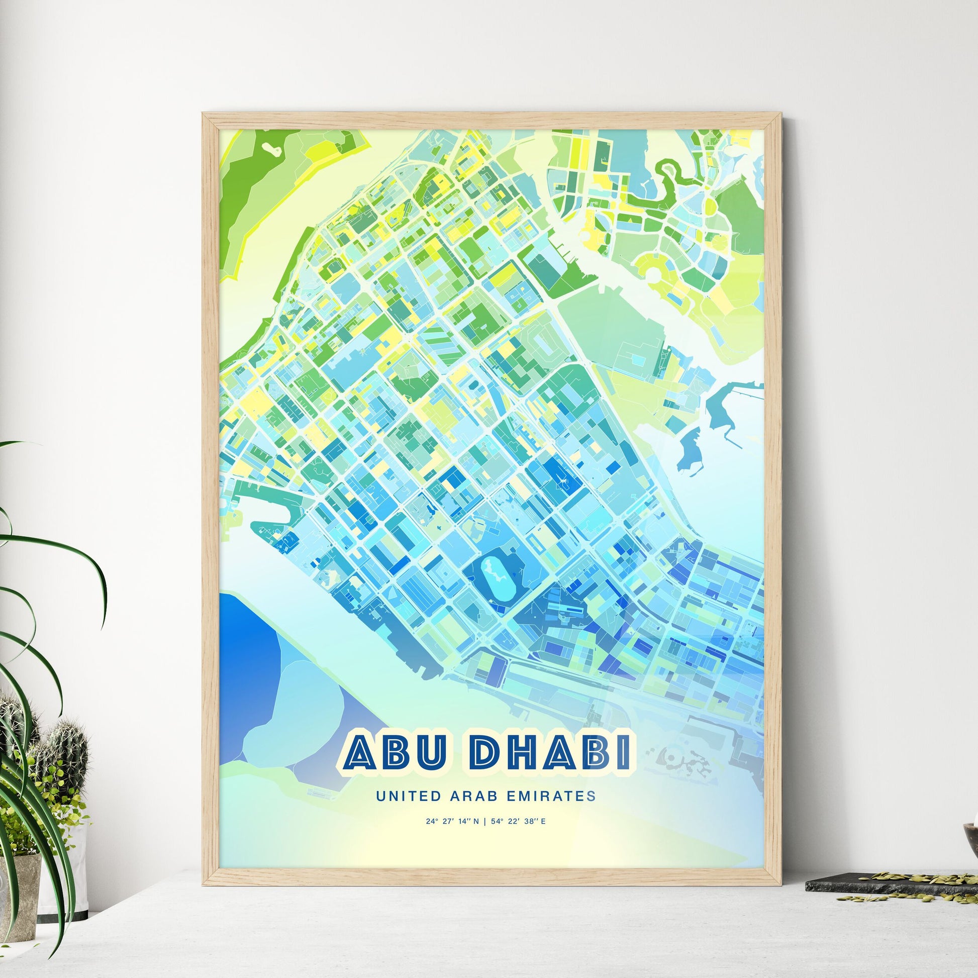 Colorful Abu Dhabi Uae Blue And Orange Map Print Fine Art Map Cool Blue