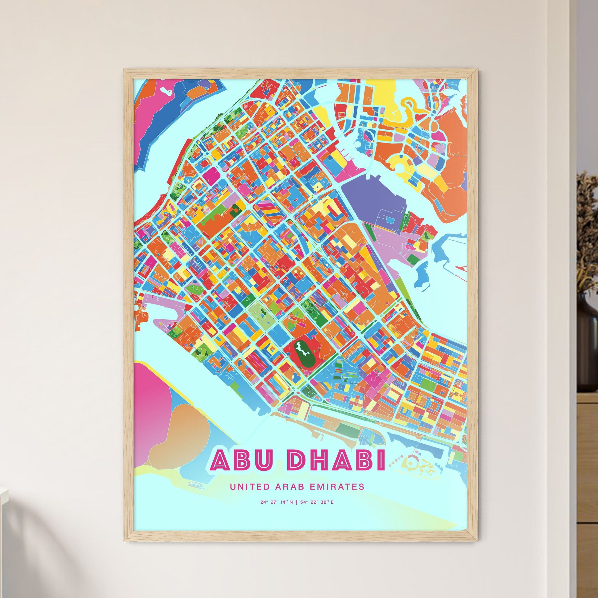 Colorful Abu Dhabi Uae Blue And Orange Map Print Fine Art Map Crazy Colors