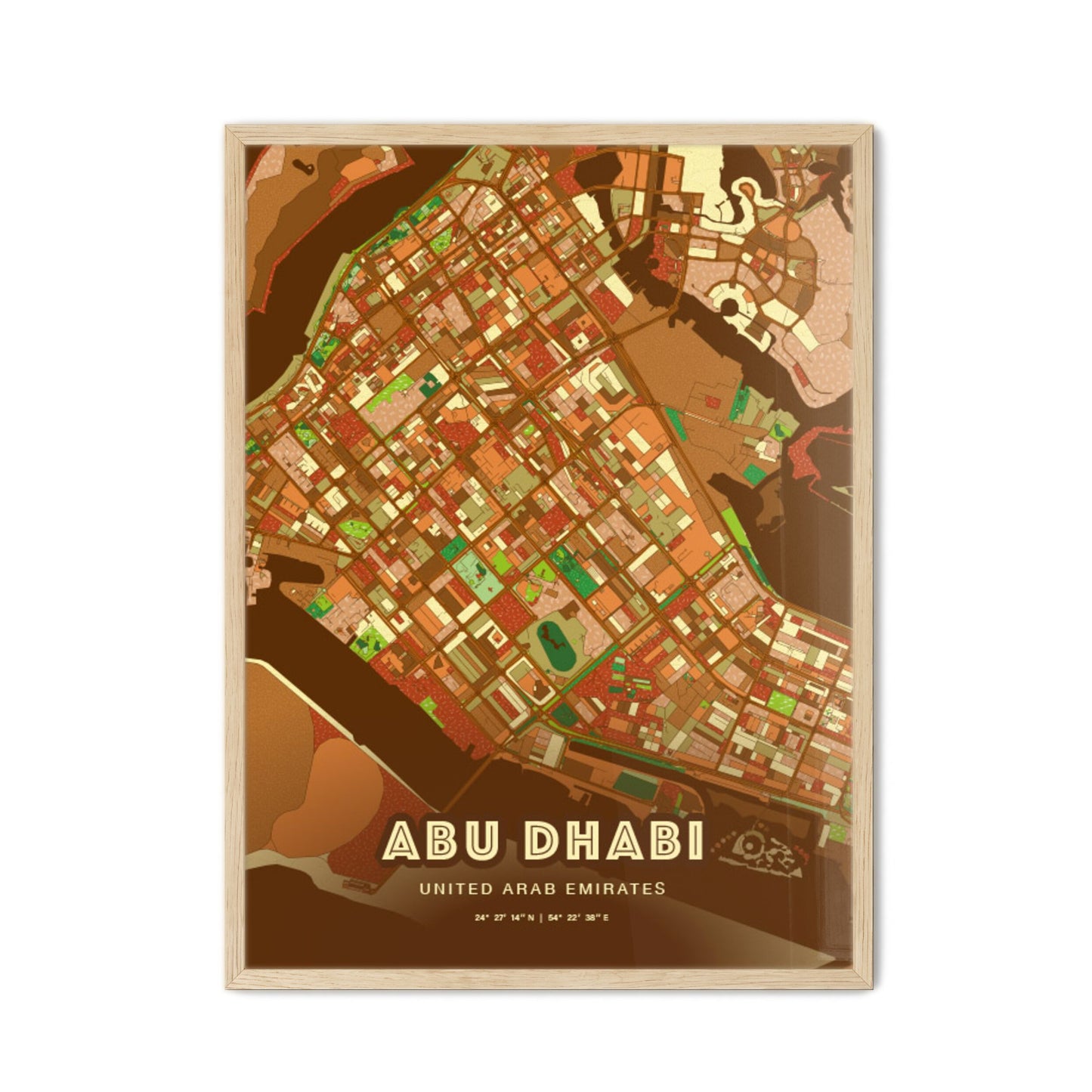 Colorful Abu Dhabi Uae Blue And Orange Map Print Fine Art Map Farmhouse