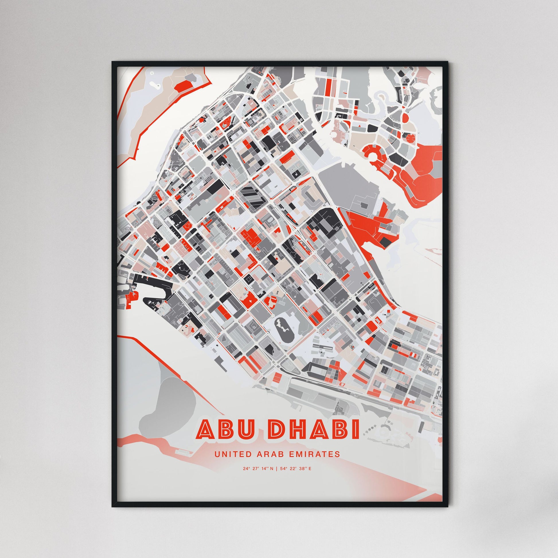 Colorful Abu Dhabi Uae Blue And Orange Map Print Fine Art Map Modern Expressive