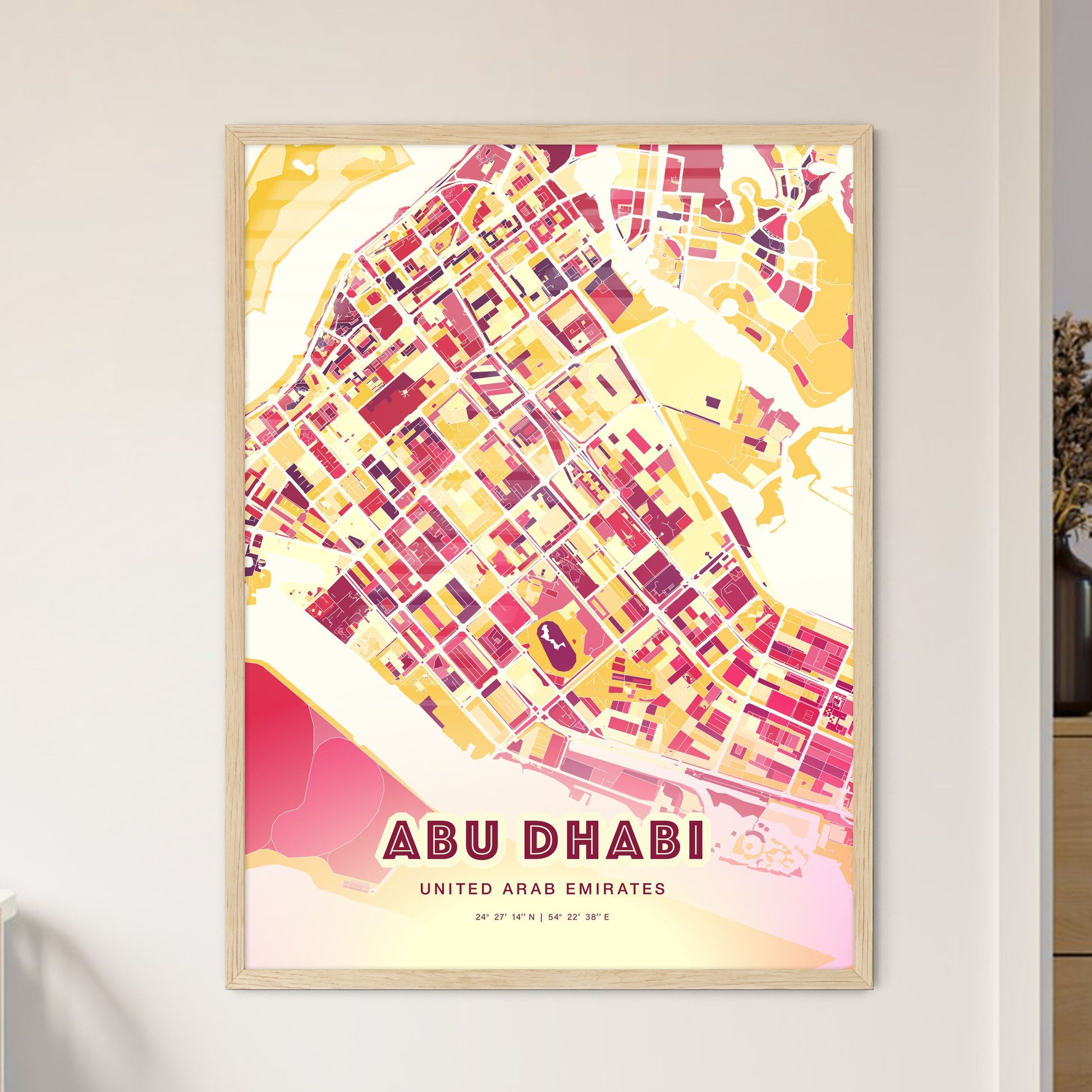 Colorful Abu Dhabi Uae Blue And Orange Map Print Fine Art Map Hot Red