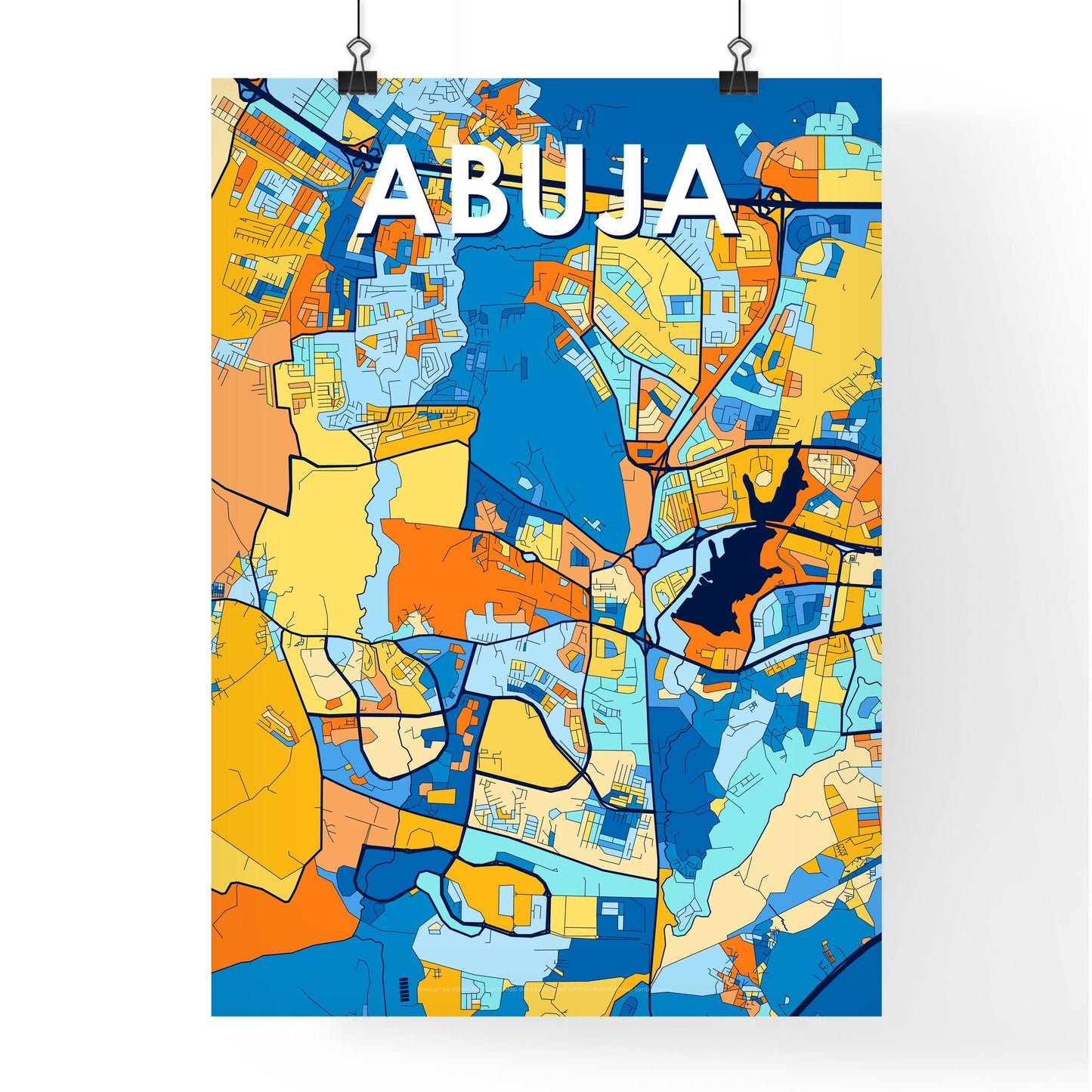 ABUJA NIGERIA Vibrant Colorful Art Map Poster Blue Orange