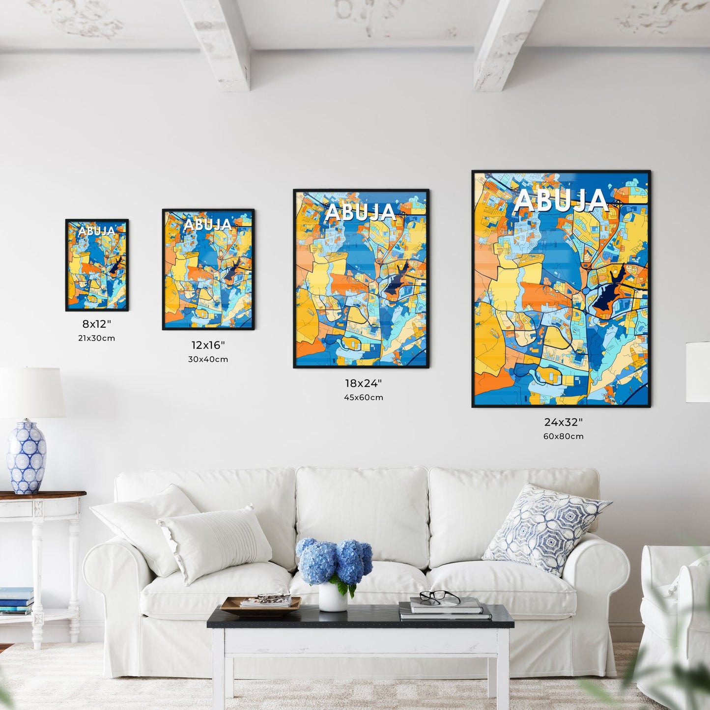 ABUJA NIGERIA Vibrant Colorful Art Map Poster Blue Orange