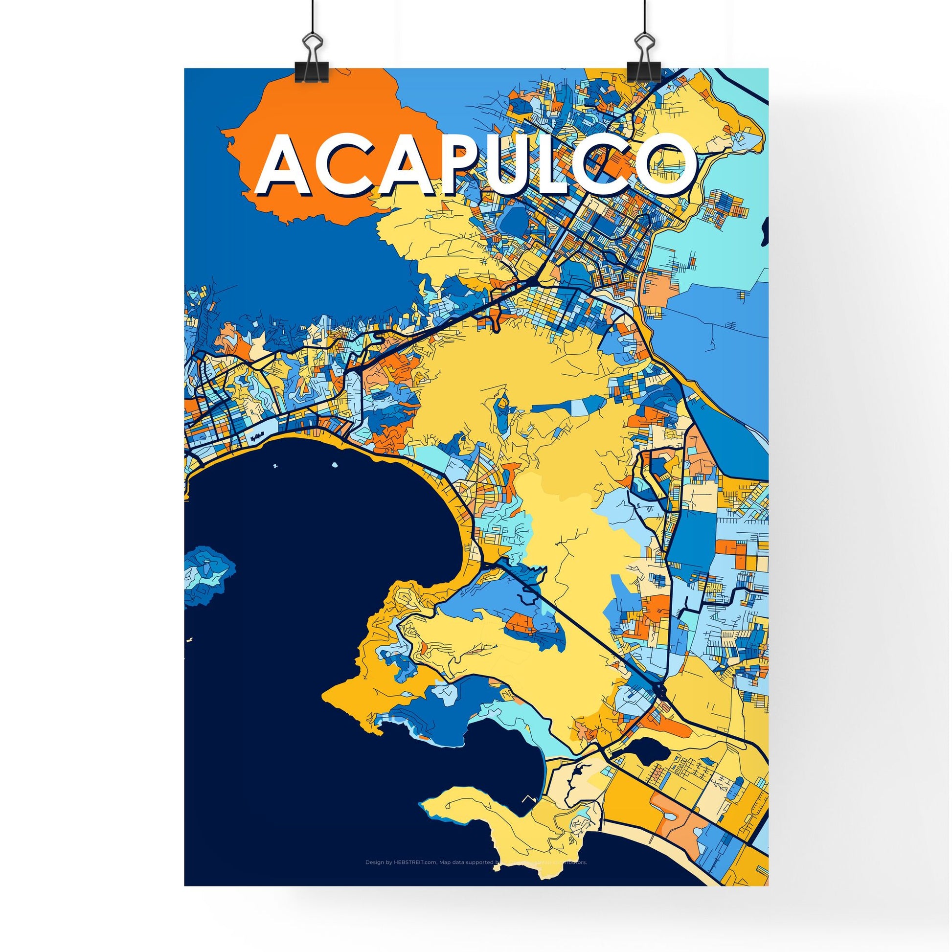 ACAPULCO MEXICO Vibrant Colorful Art Map Poster Blue Orange