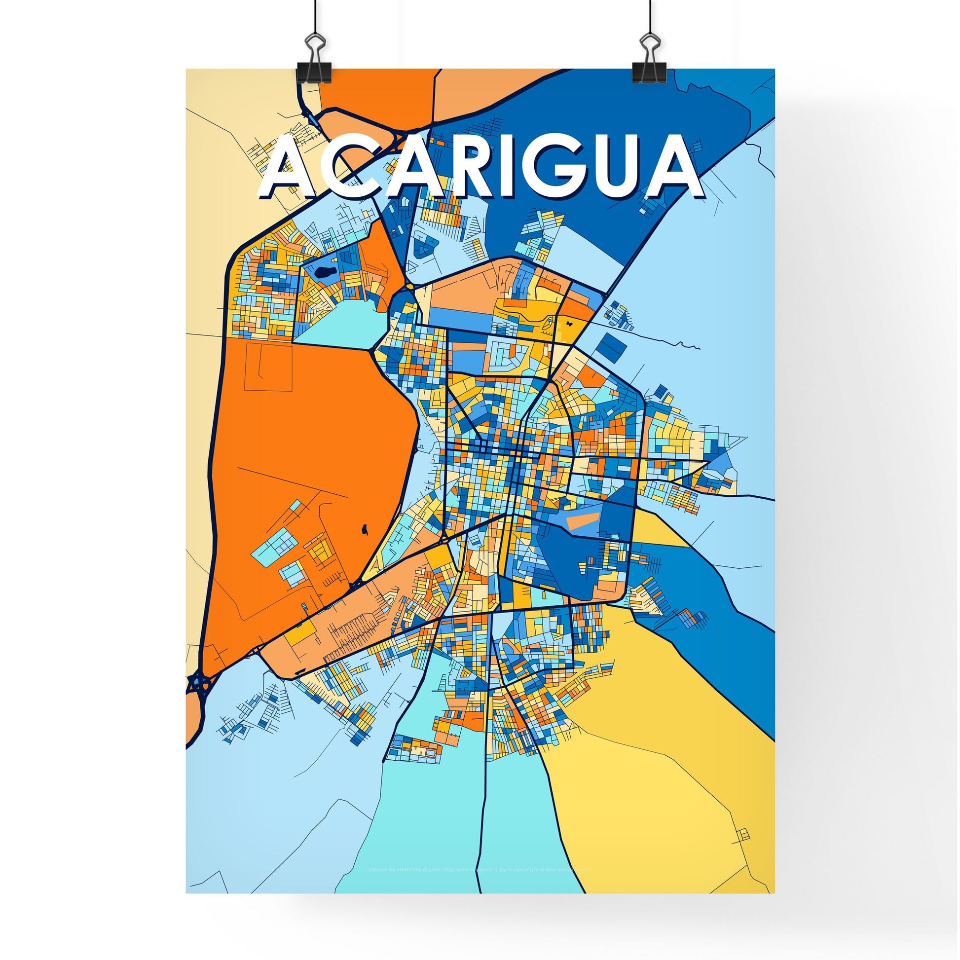 ACARIGUA VENEZUELA Vibrant Colorful Art Map Poster Blue Orange