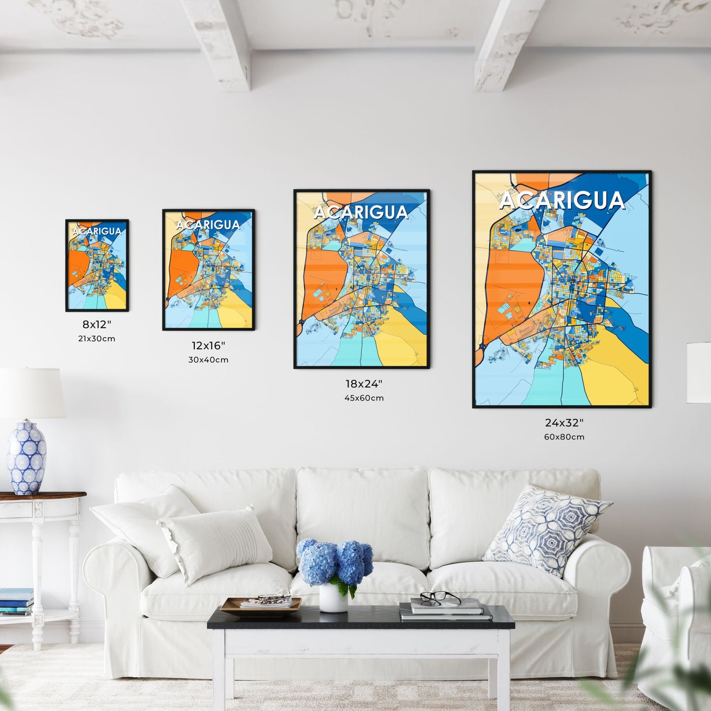 ACARIGUA VENEZUELA Vibrant Colorful Art Map Poster Blue Orange