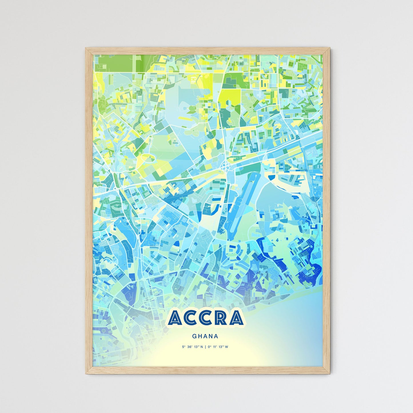 Colorful Accra Ghana Fine Art Map Cool Blue