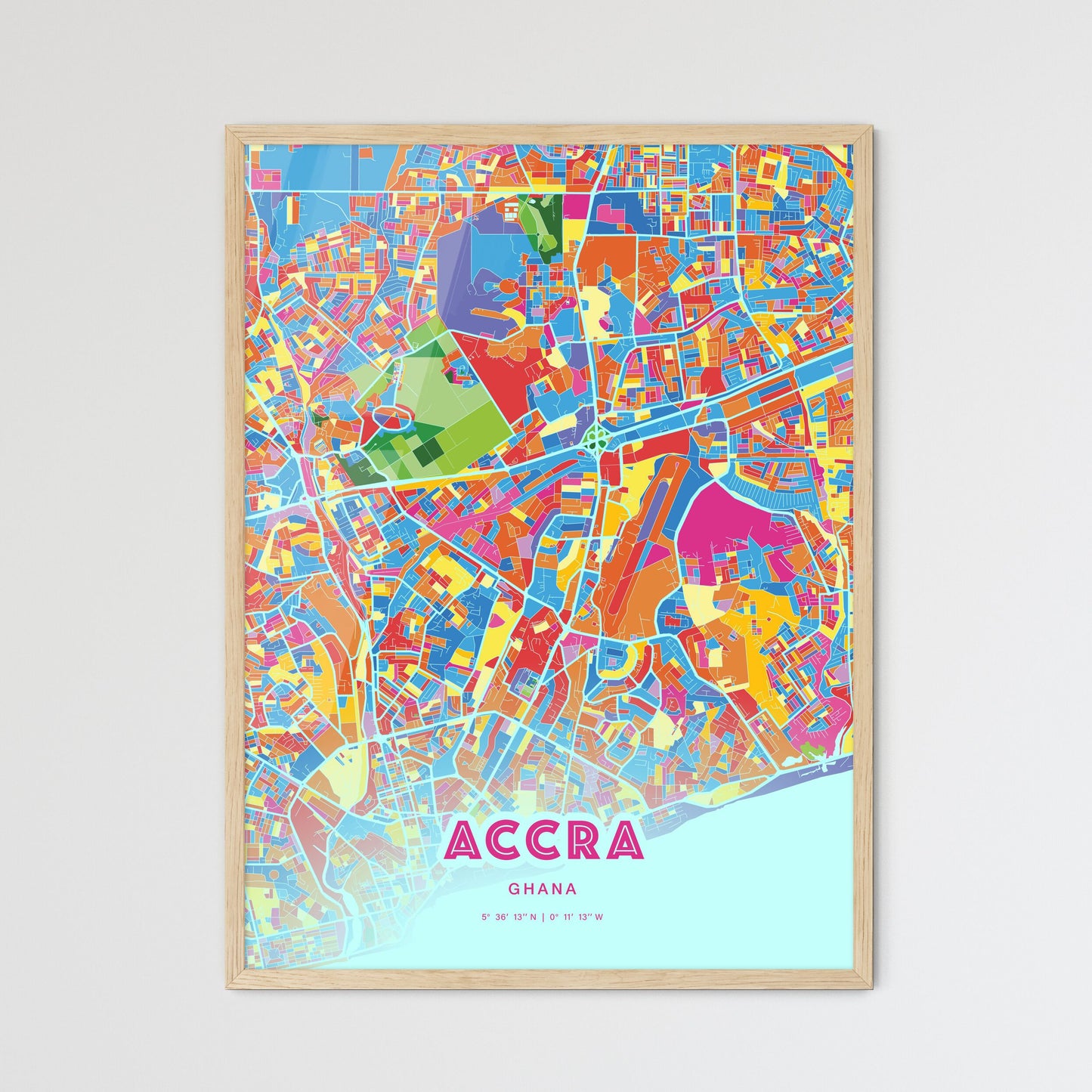 Colorful Accra Ghana Fine Art Map Crazy Colors