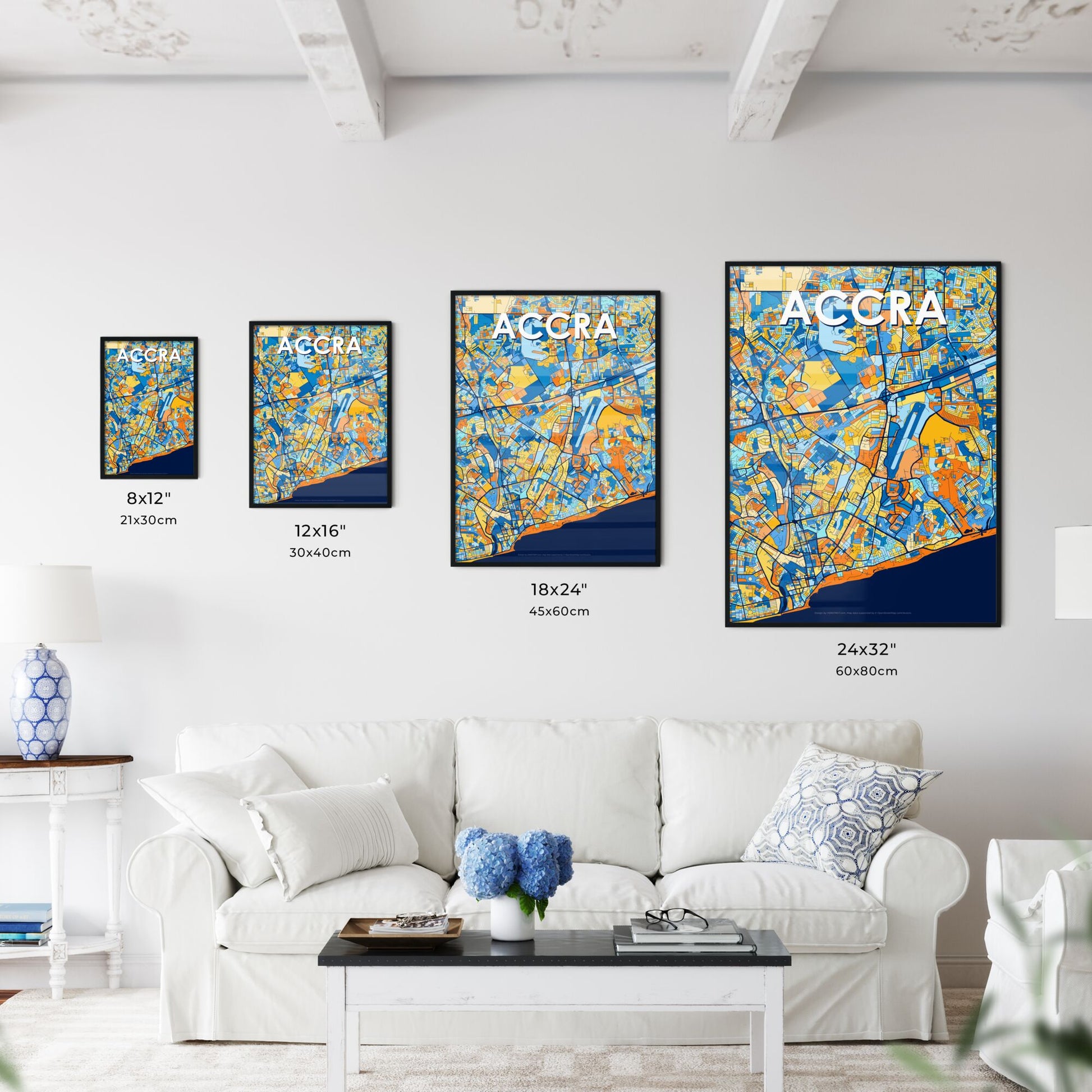 ACCRA GHANA Vibrant Colorful Art Map Poster Blue Orange