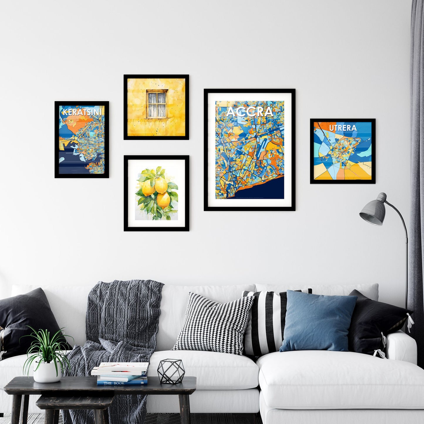 ACCRA GHANA Vibrant Colorful Art Map Poster Blue Orange