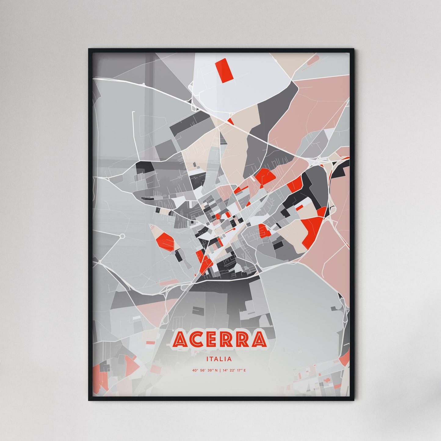 Colorful Acerra Italy Fine Art Map Modern Expressive