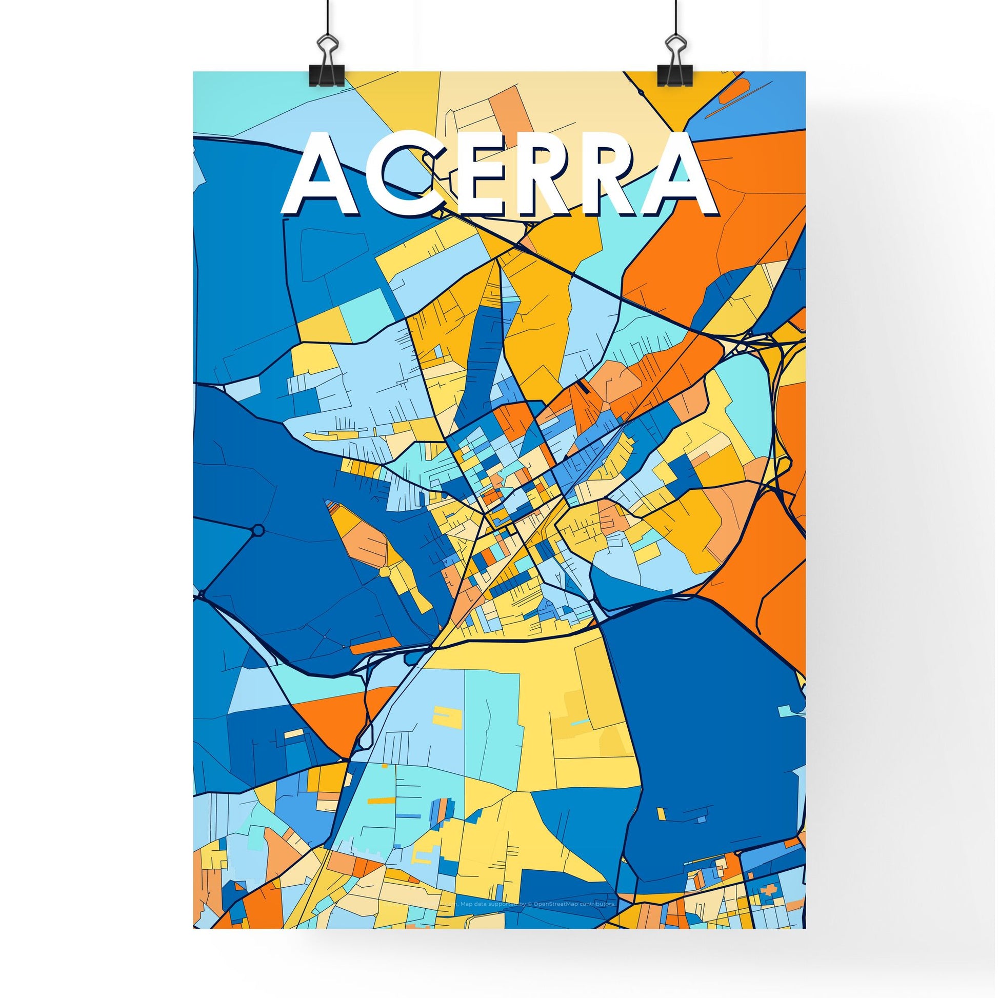 ACERRA ITALY Vibrant Colorful Art Map Poster Blue Orange