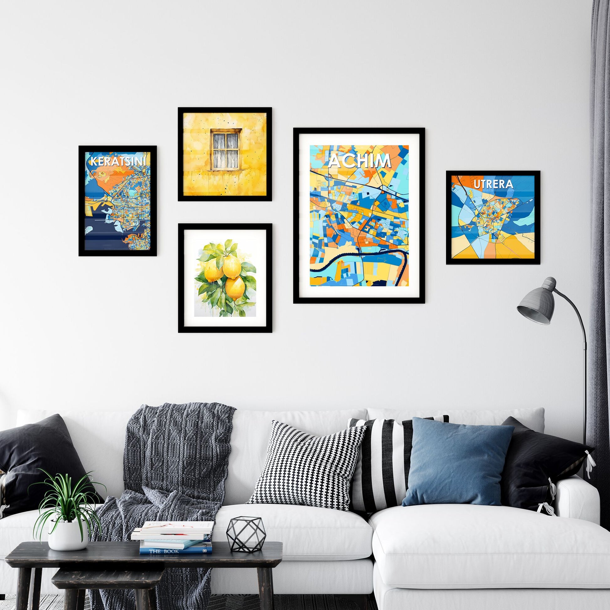 ACHIM GERMANY Vibrant Colorful Art Map Poster Blue Orange