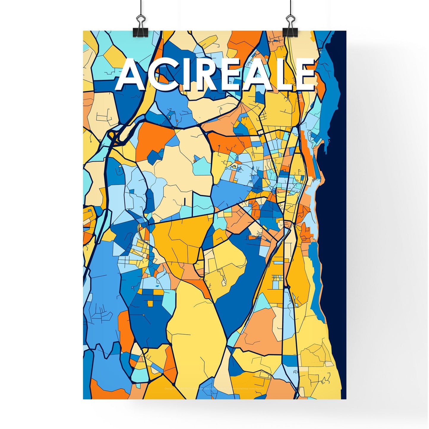 ACIREALE ITALY Vibrant Colorful Art Map Poster Blue Orange