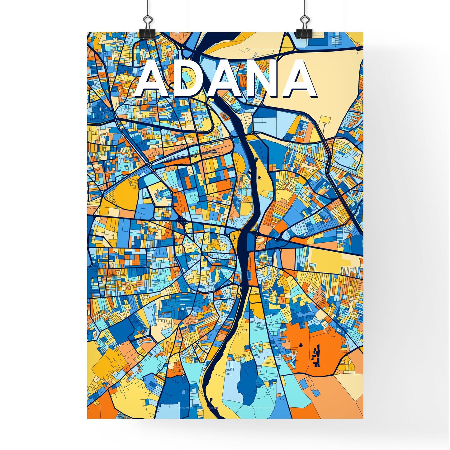 ADANA TURKEY Vibrant Colorful Art Map Poster Blue Orange