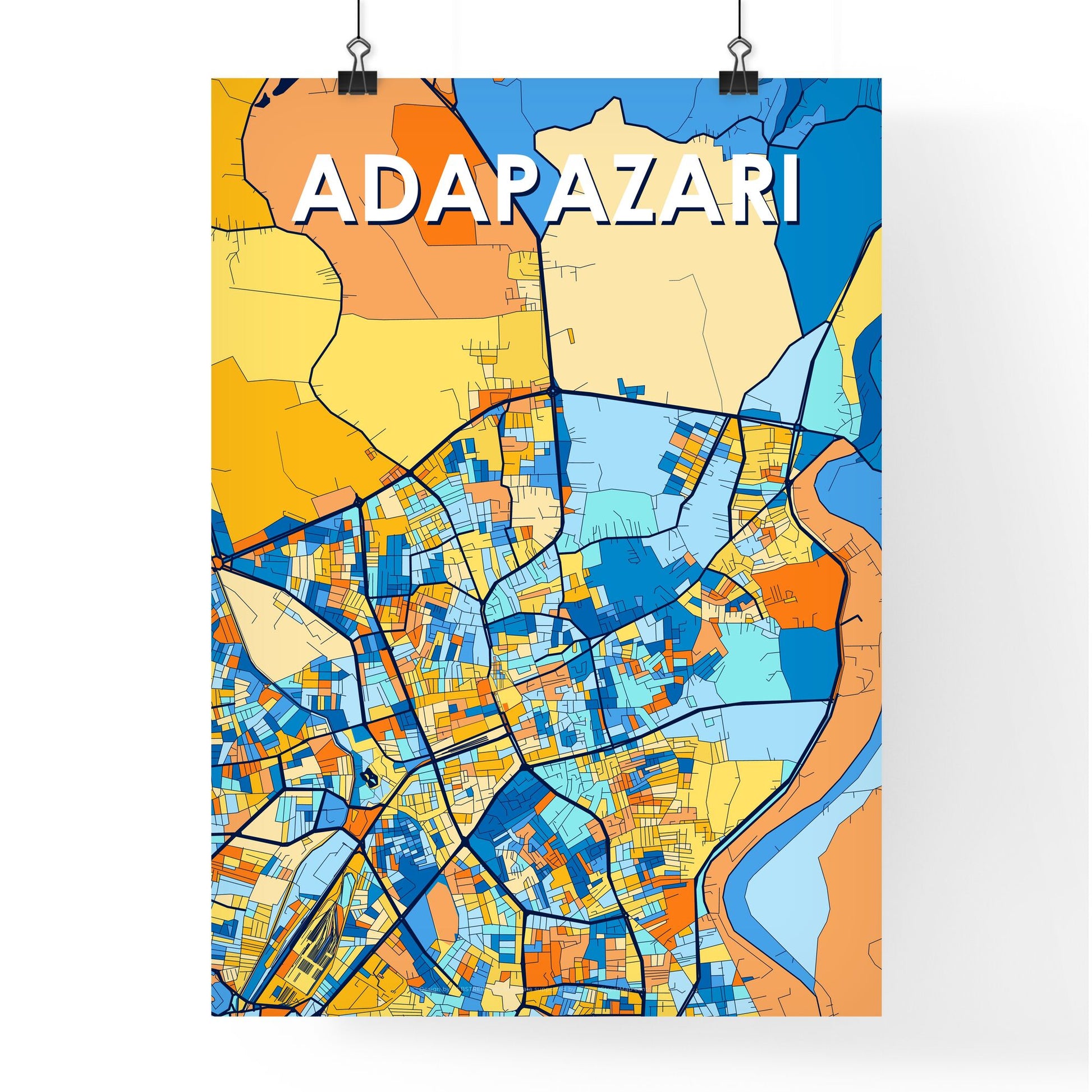 ADAPAZARI TURKEY Vibrant Colorful Art Map Poster Blue Orange