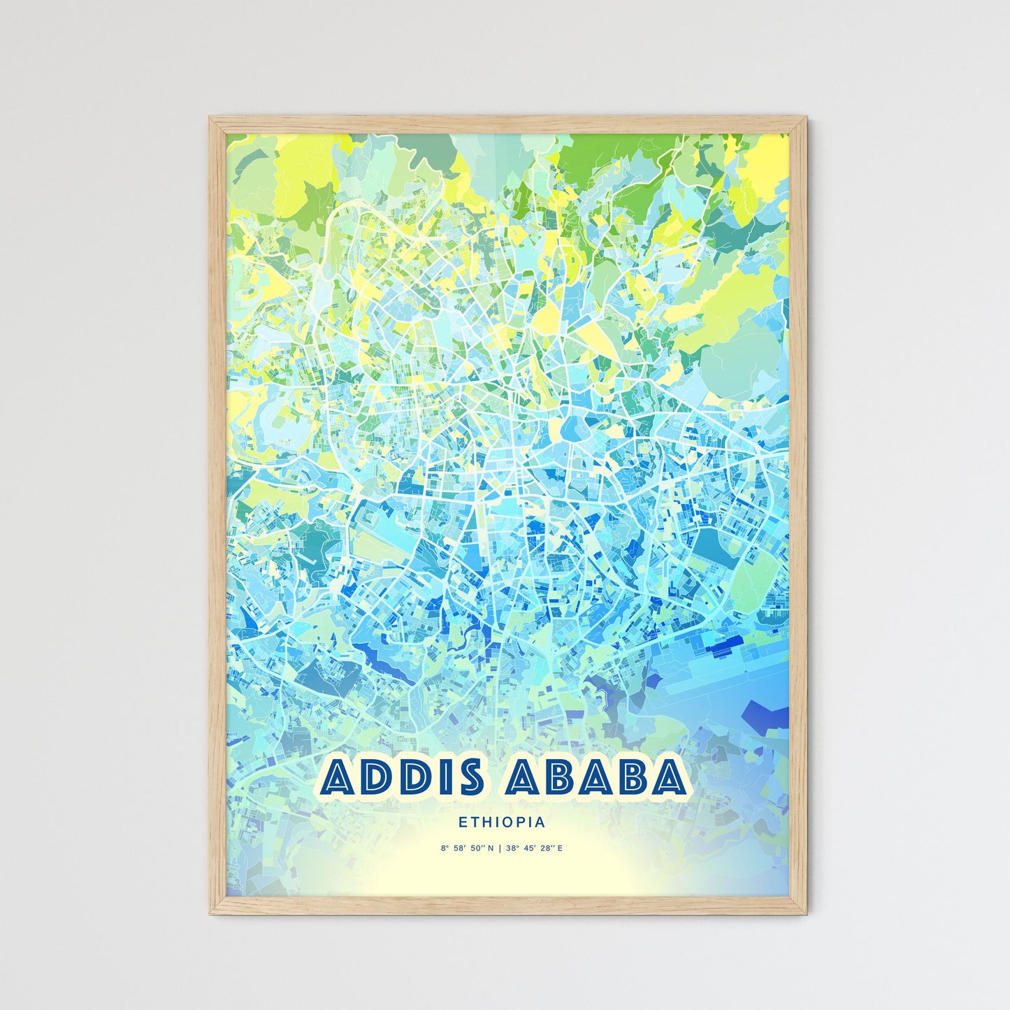 Colorful Addis Ababa Ethiopia Fine Art Map Cool Blue