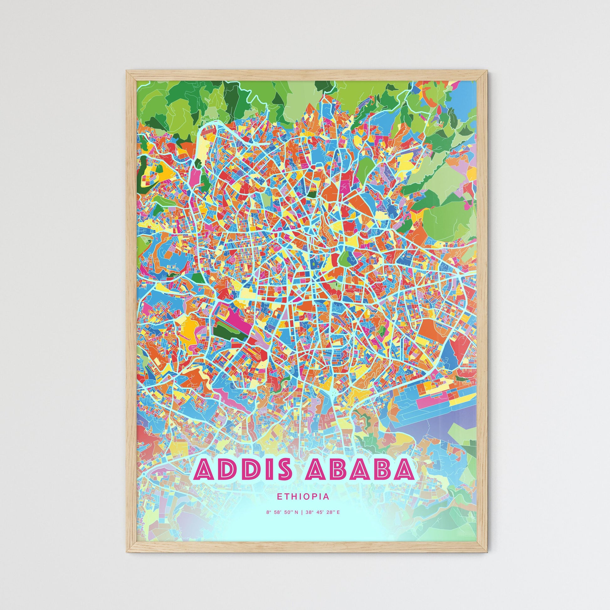 Colorful Addis Ababa Ethiopia Fine Art Map Crazy Colors