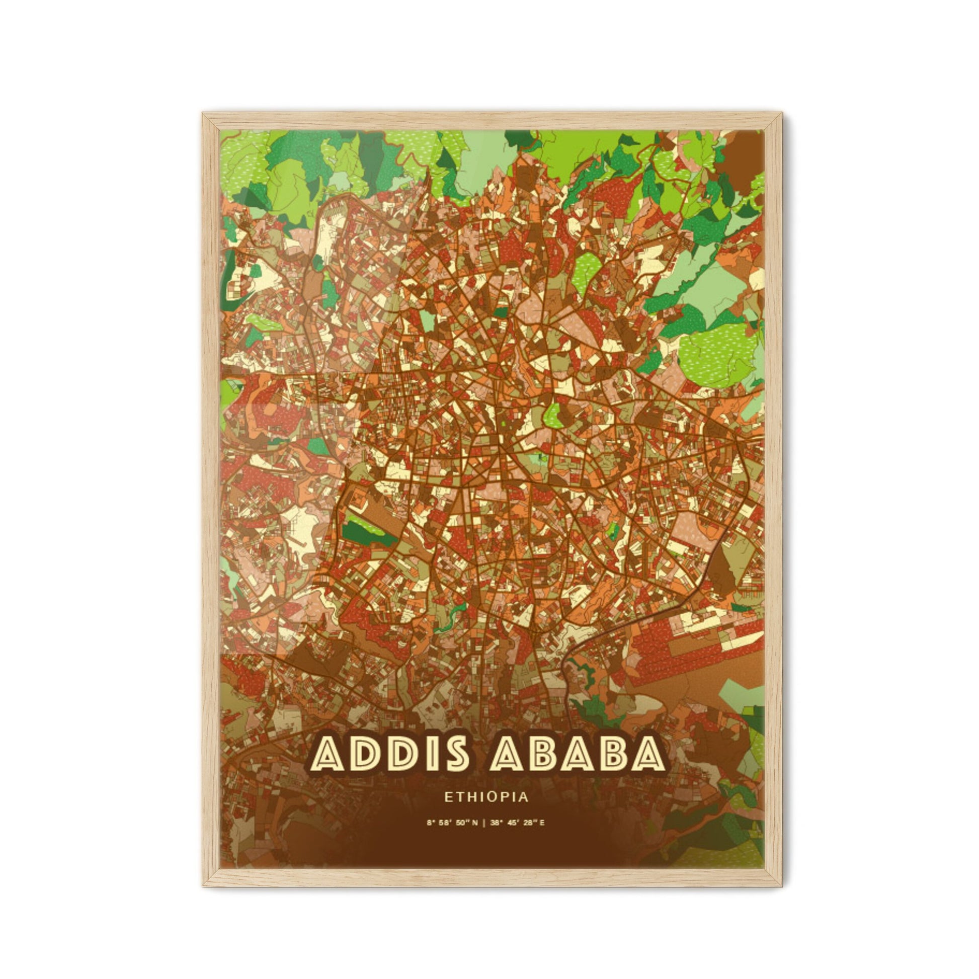Colorful Addis Ababa Ethiopia Fine Art Map Farmhouse