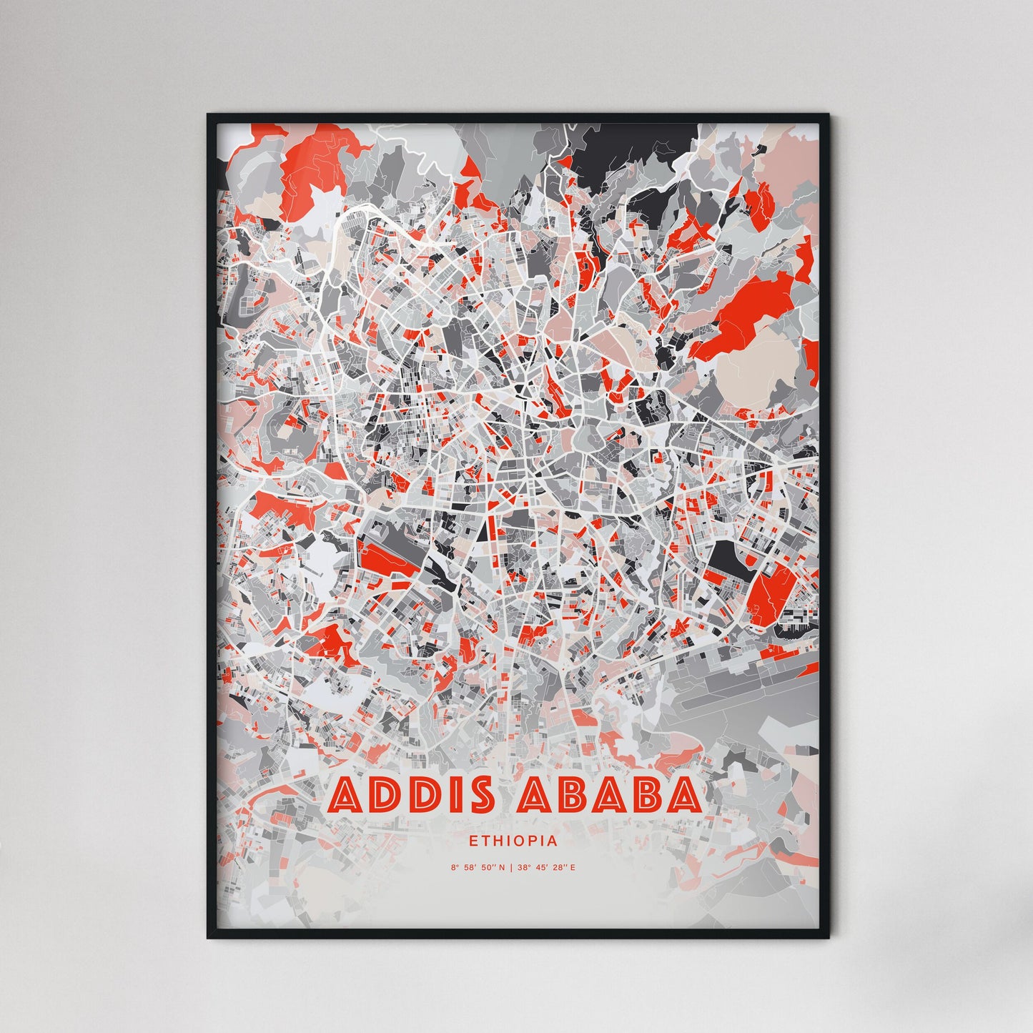 Colorful Addis Ababa Ethiopia Fine Art Map Modern Expressive